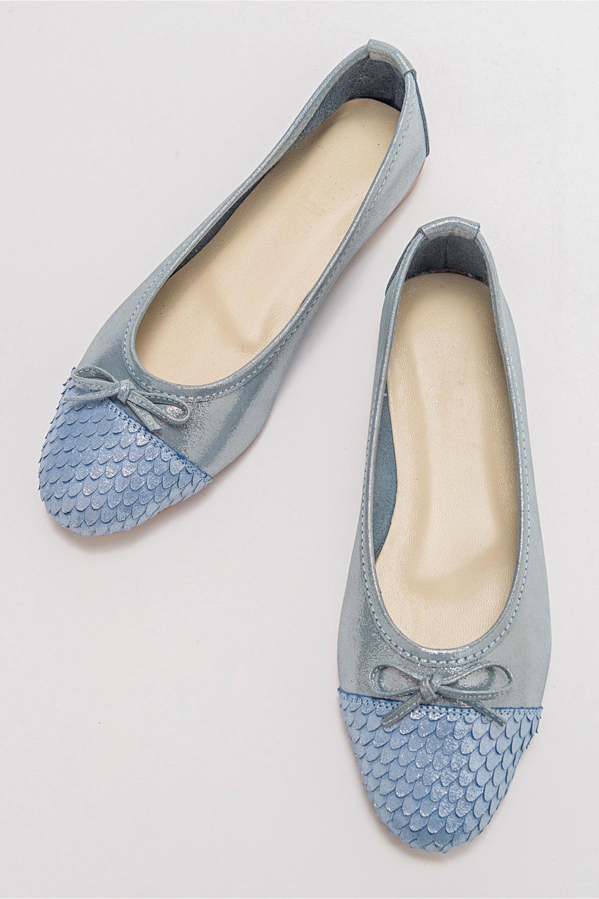 02 - Blue Glitter Genuine Leather Ballet Flat (Women) - Image 4