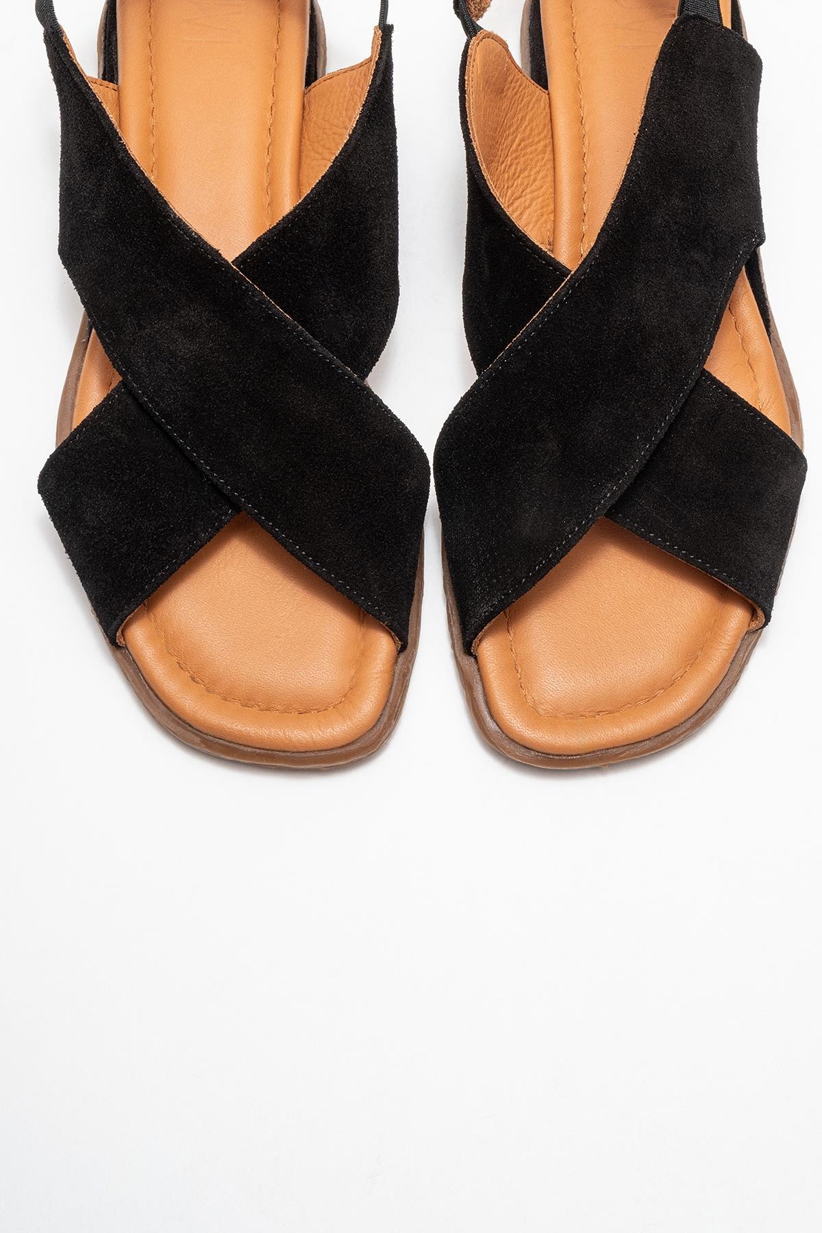 706 - Black Suede Genuine Leather Sandal (Women) - Image 2