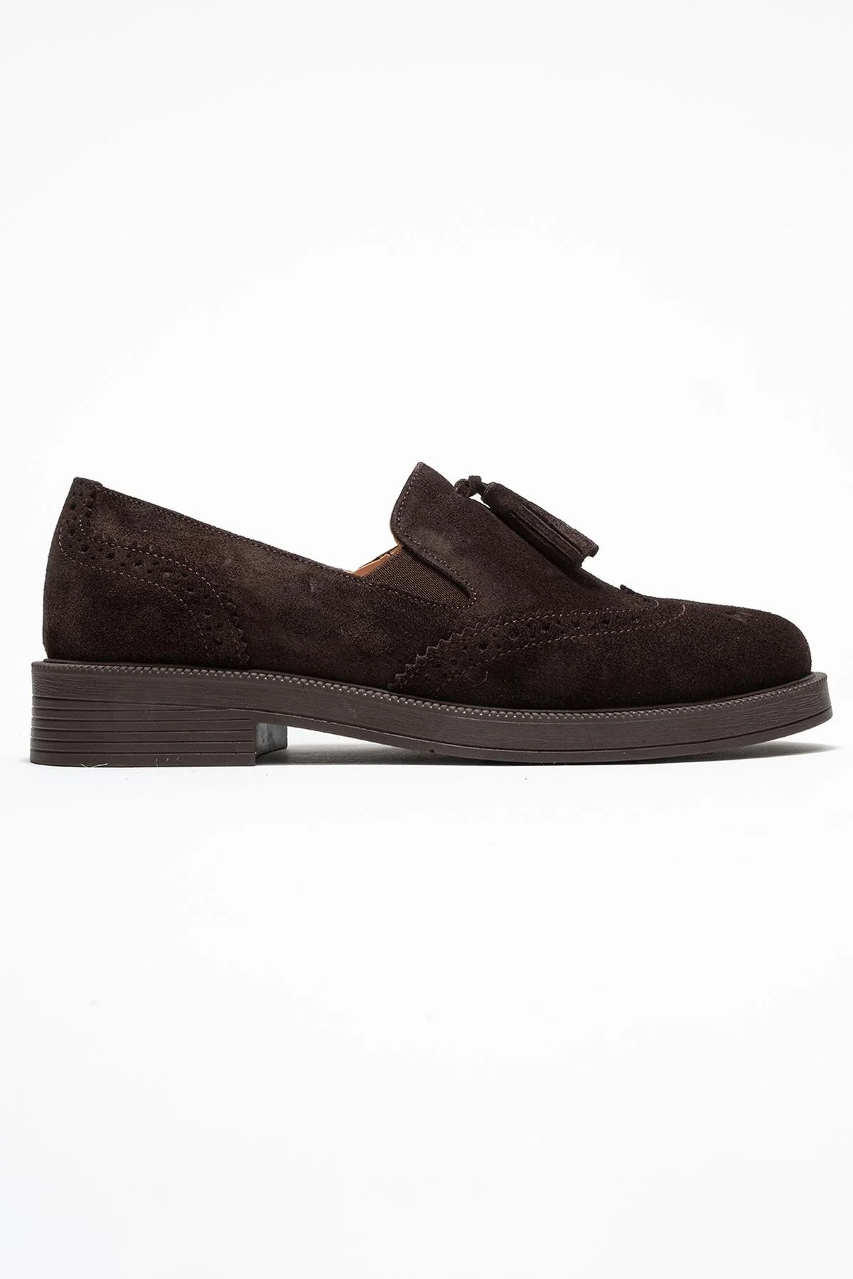 Alex - Brown Suede Genuine Leather Tassel Elastic Loafer (Women) - Image 6