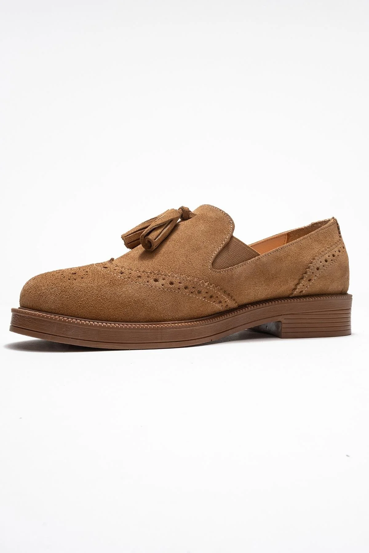 Alex - Taupe Suede Genuine Leather Tassel Elastic Loafer (Women) - Image 4