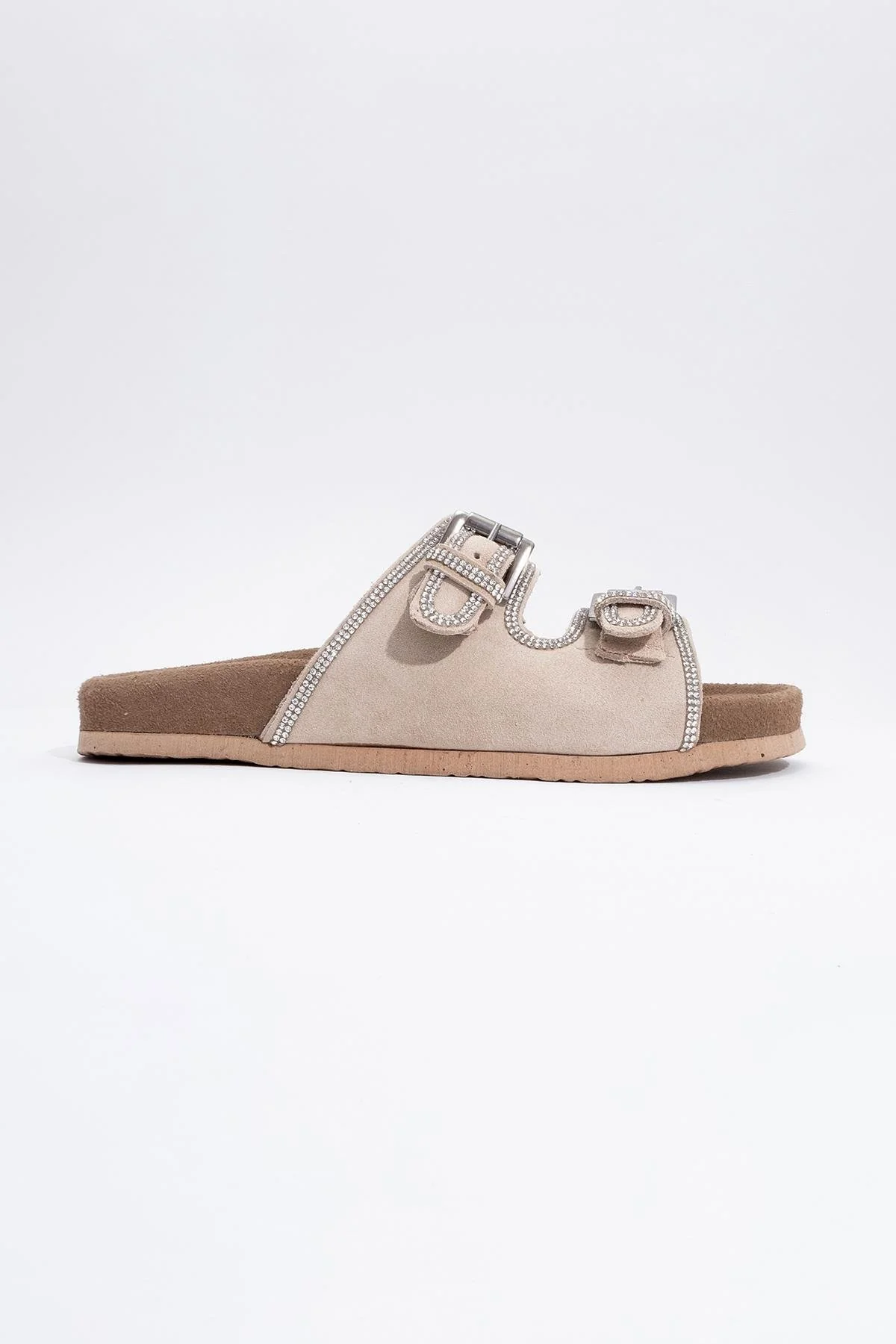 Allen - Beige Leather Rhinestone Slide Sandal (Women) - Image 5