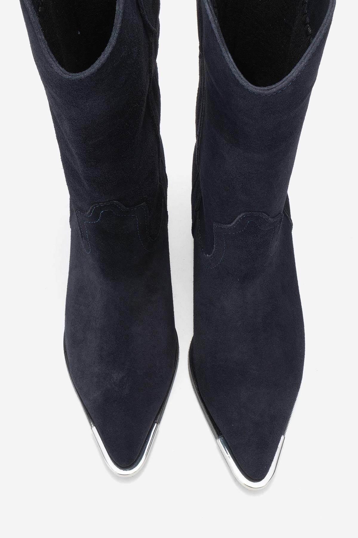 Alvi - Navy Suede Genuine Leather Western Boot (Women) - Image 2