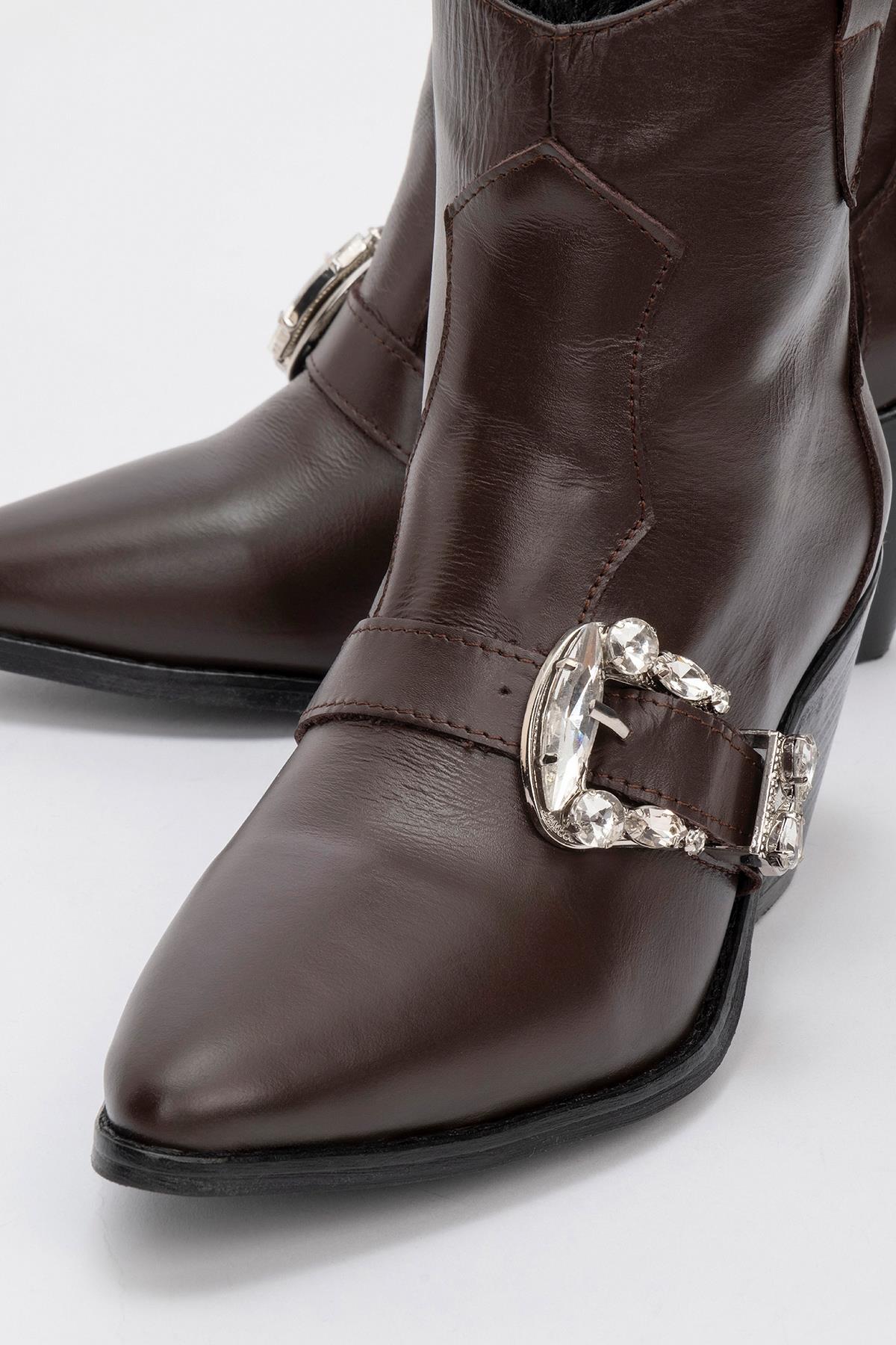 Any Brown Leather Jeweled Boot (Women) - Image 3