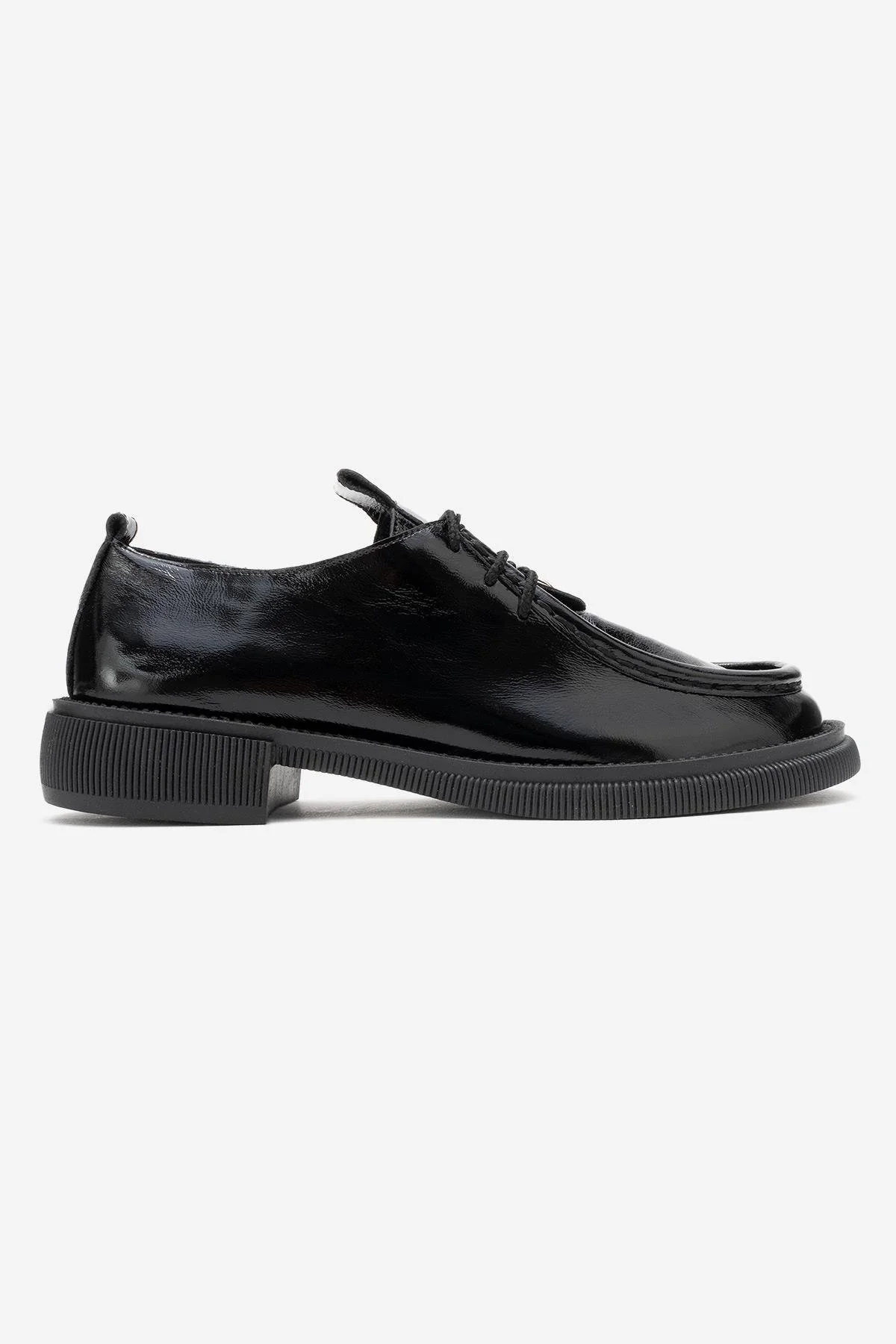 Band - Black Crinkled Patent Genuine Leather Lace-Up Loafer (Women) - Image 6