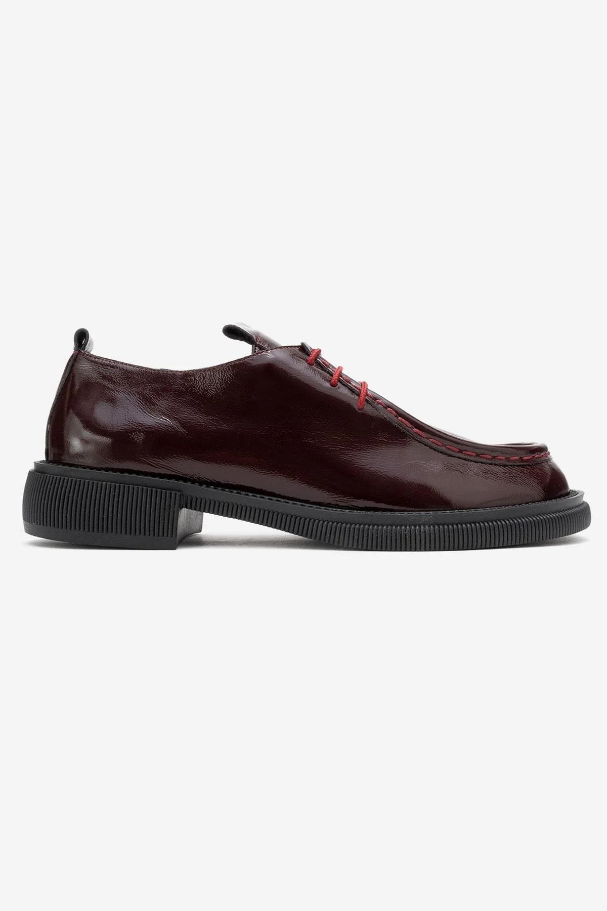 Band - Burgundy Crinkled Patent Genuine Leather Lace-Up Loafer (Women) - Image 6