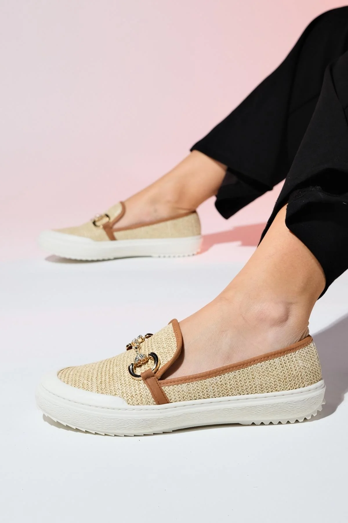 Barcelos - Beige Straw Buckle Loafer (Women) - Image 2