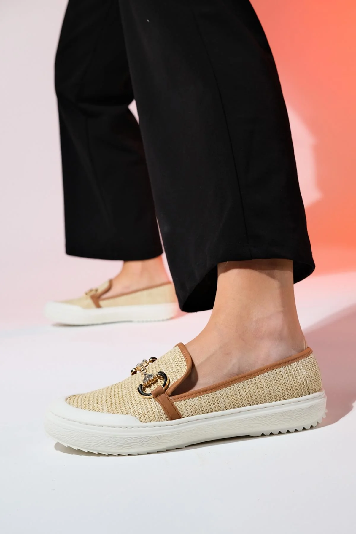 Barcelos - Beige Straw Buckle Loafer (Women) - Image 5