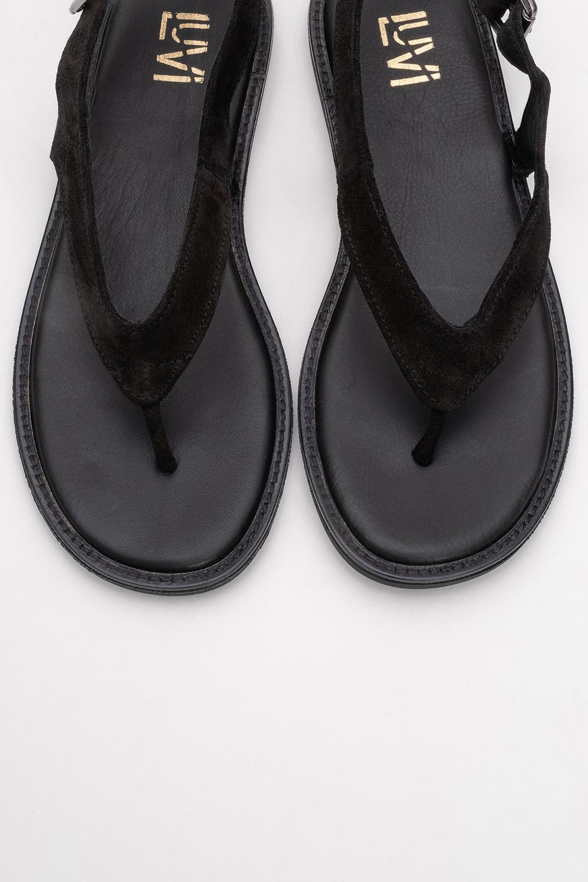 Belinda - Black Suede Leather Thong Sandals (Women) - Image 2
