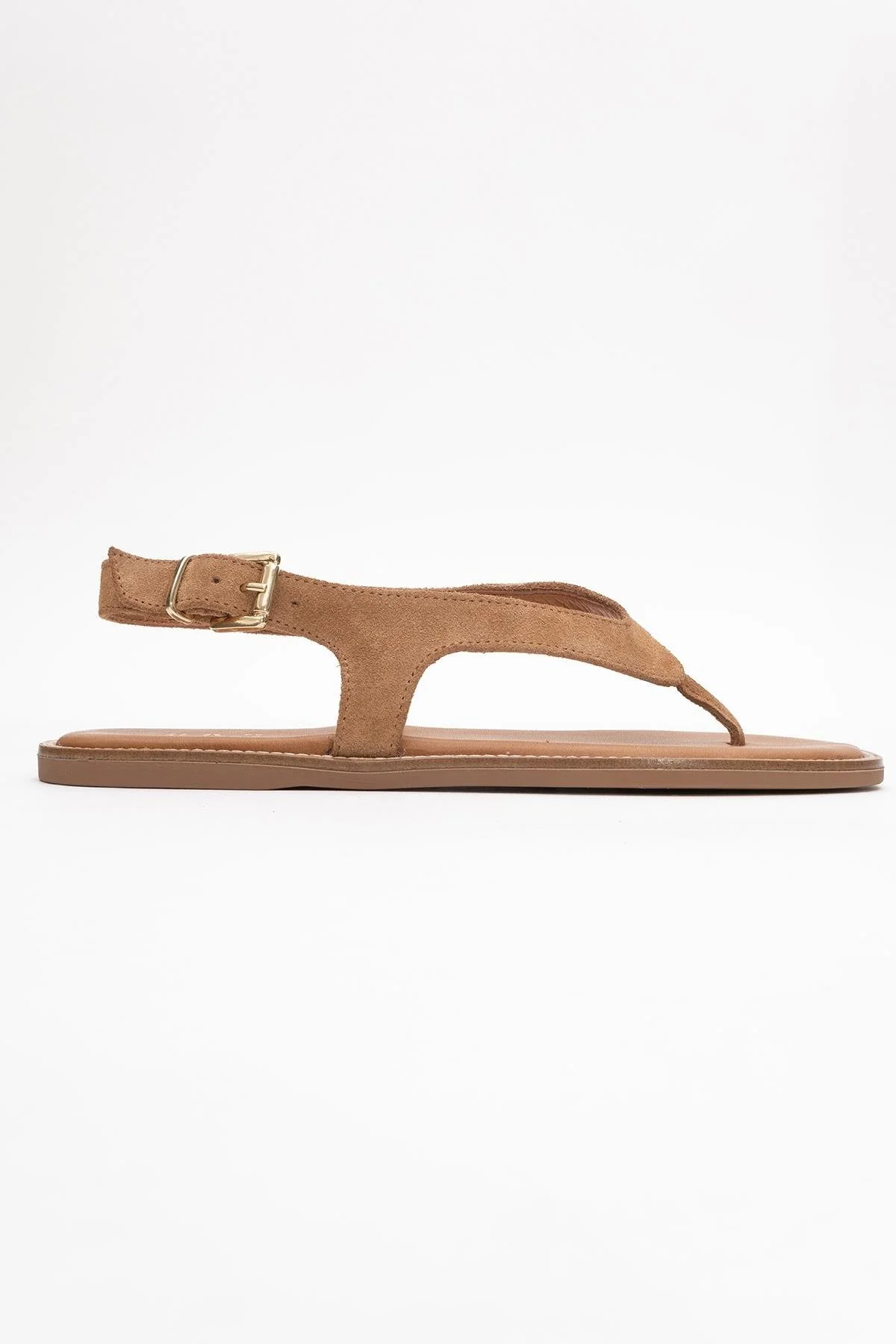 Belinda - Cognac Brown Suede Leather Thong Sandals (Women) - Image 6