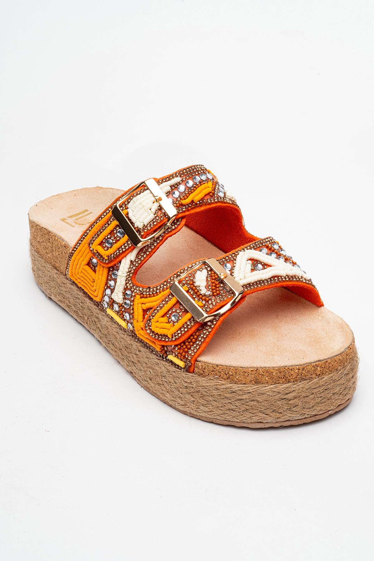 Bobby Orange Beaded Straw Platform Slide (Women) - Image 3