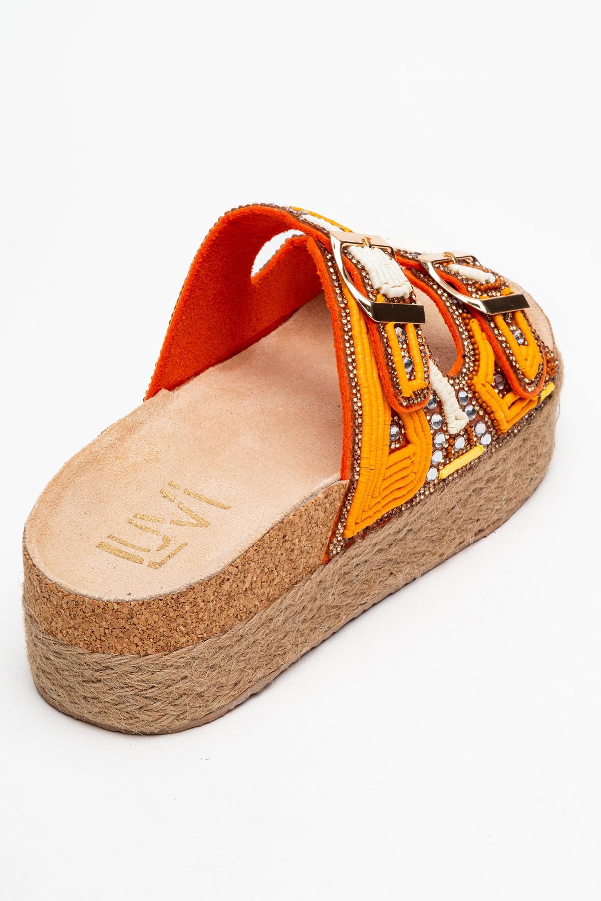 Bobby Orange Beaded Straw Platform Slide (Women) - Image 5