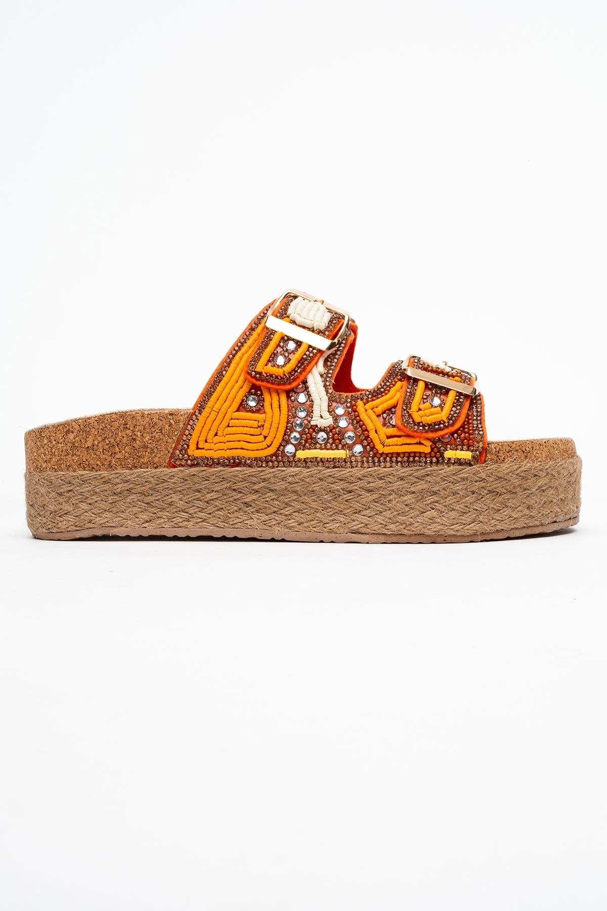 Bobby Orange Beaded Straw Platform Slide (Women) - Image 6