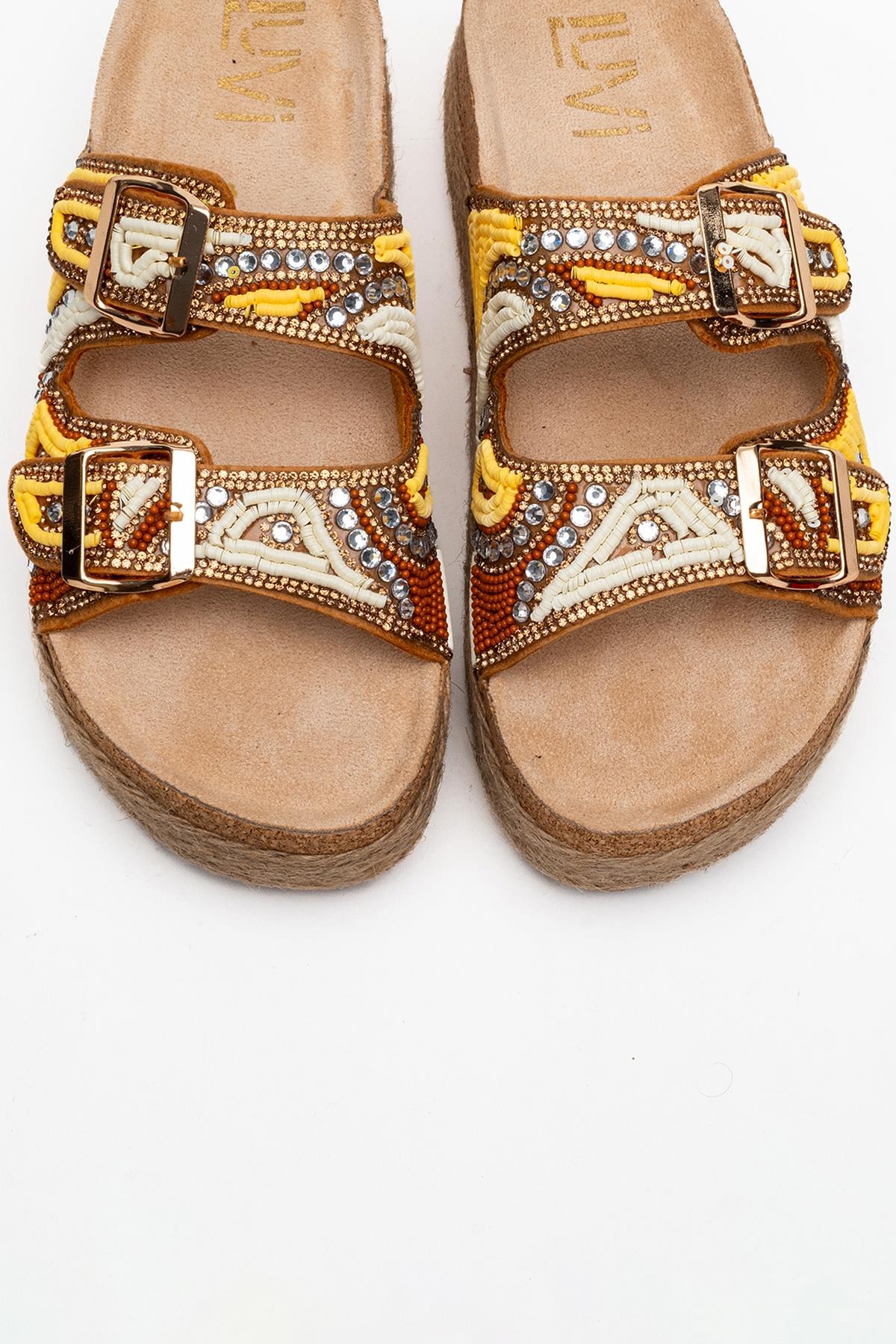 Bobby Yellow Beaded Straw Platform Slide (Women) - Image 2