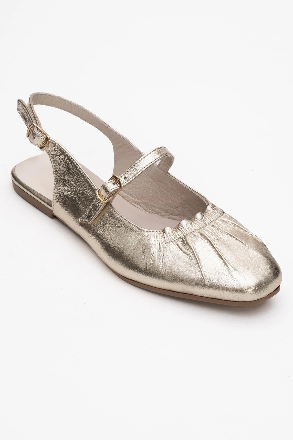 BRITNEY Gold Leather Closed-Toe Sandal (Women) - Image 3