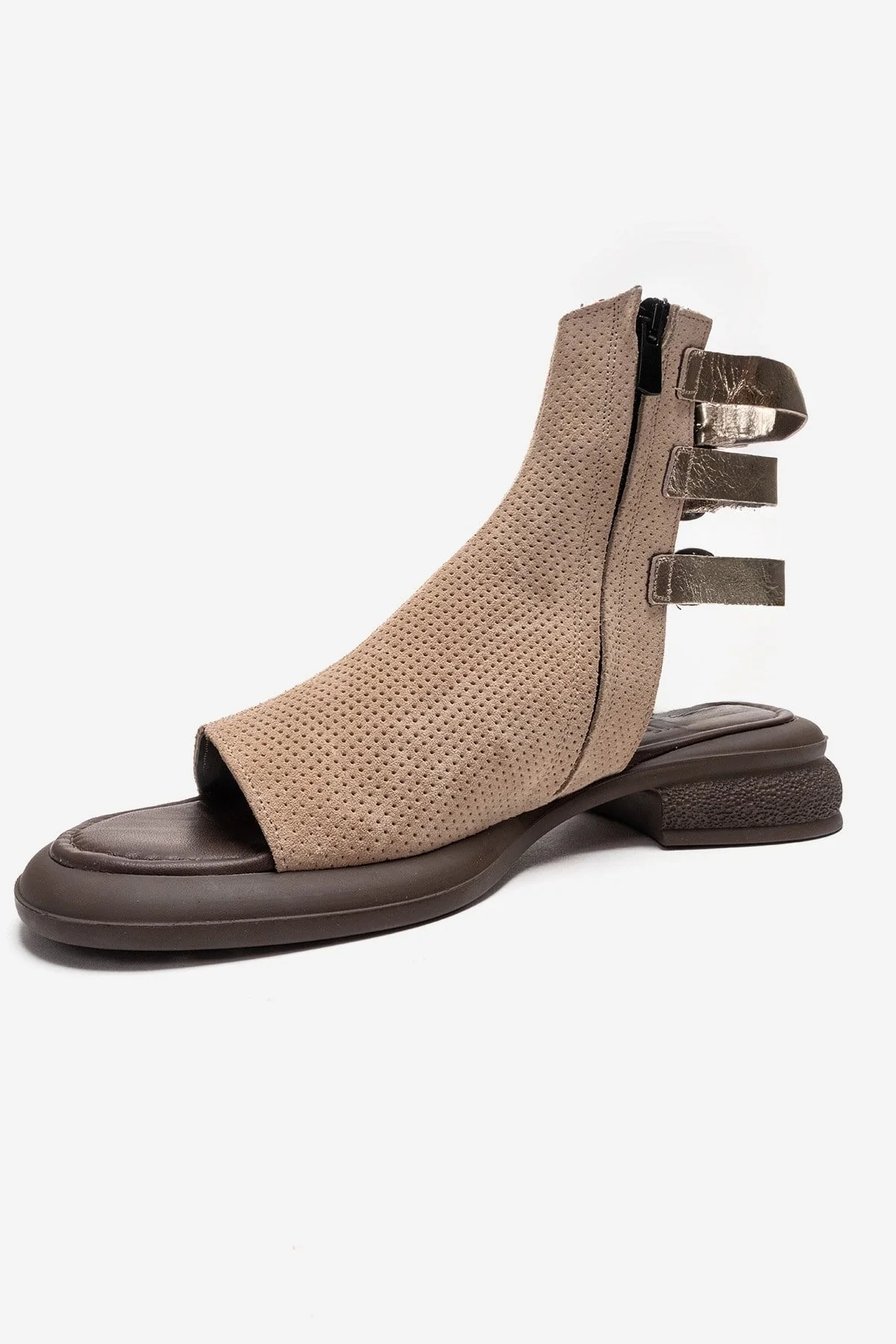 CARINA - Beige Genuine Suede Leather Side-Zip Sandal (Women) - Image 6