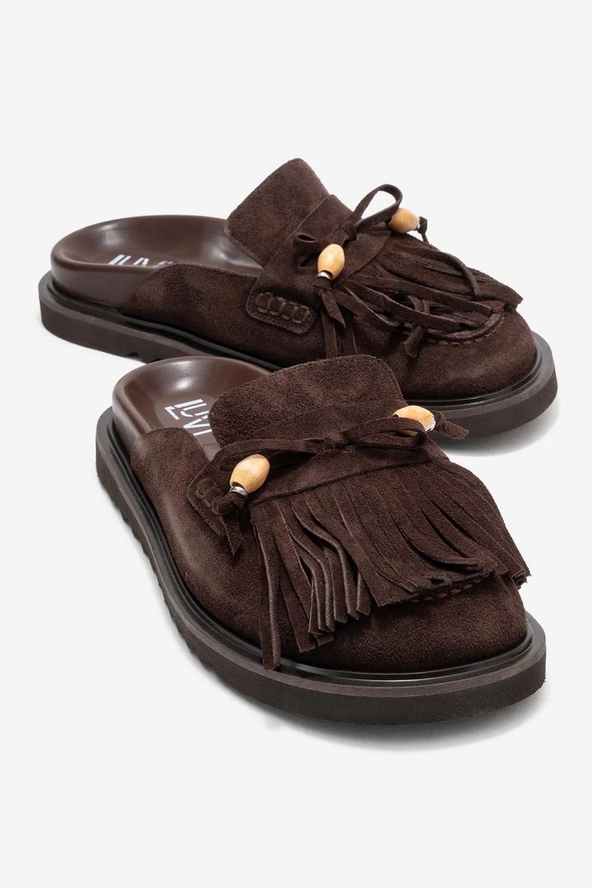 Carol - Brown Tassel-Detail Genuine Leather Closed-Toe Mule (Women)