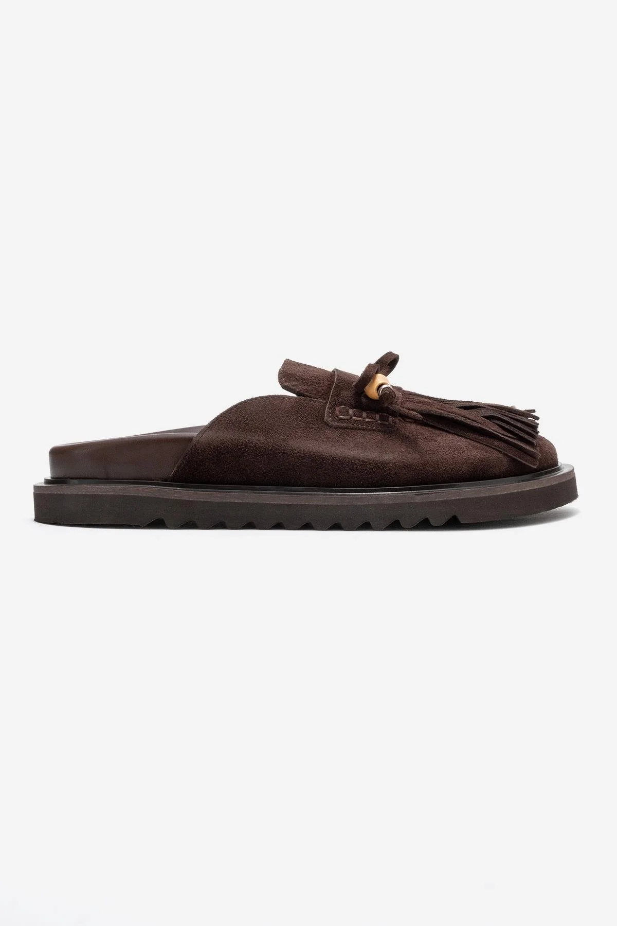 Carol - Brown Tassel-Detail Genuine Leather Closed-Toe Mule (Women) - Image 6