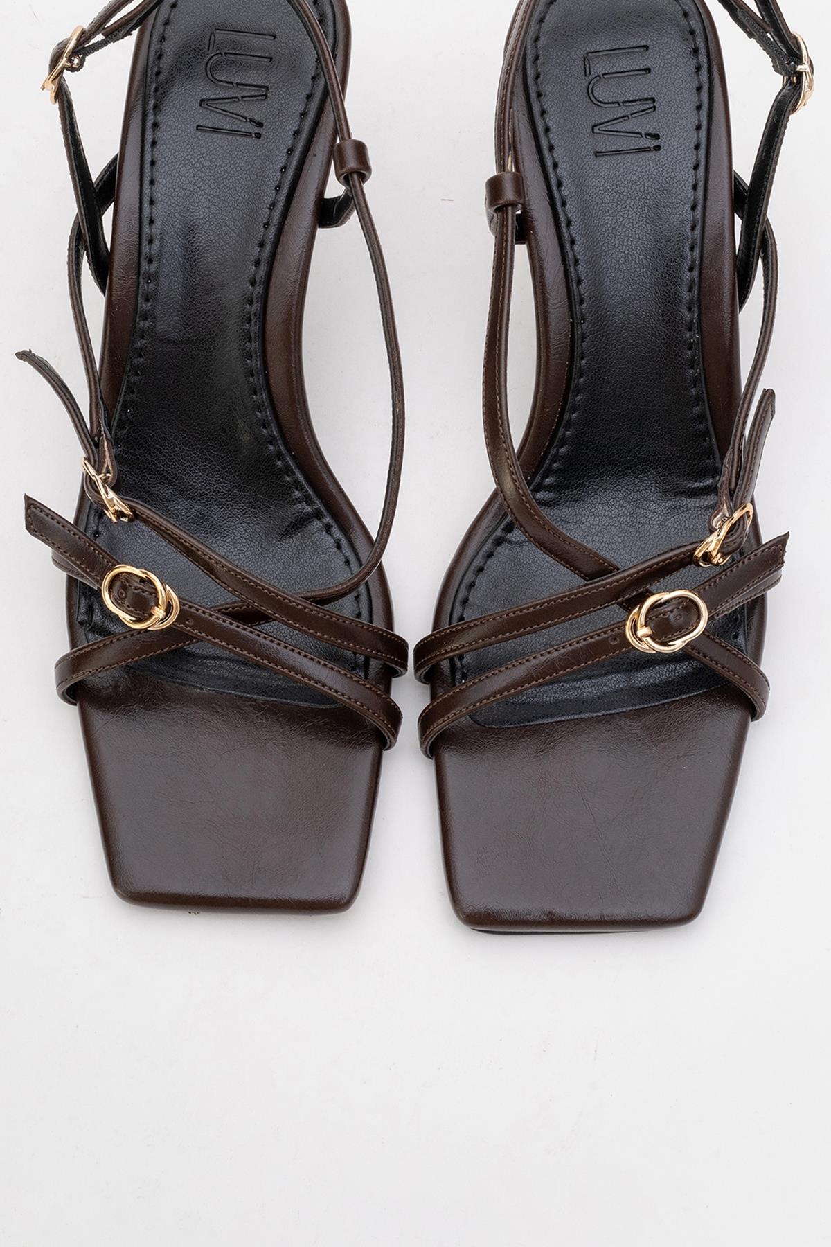 Chaka - Brown Buckle Square Toe Heeled Sandal (Women) - Image 2