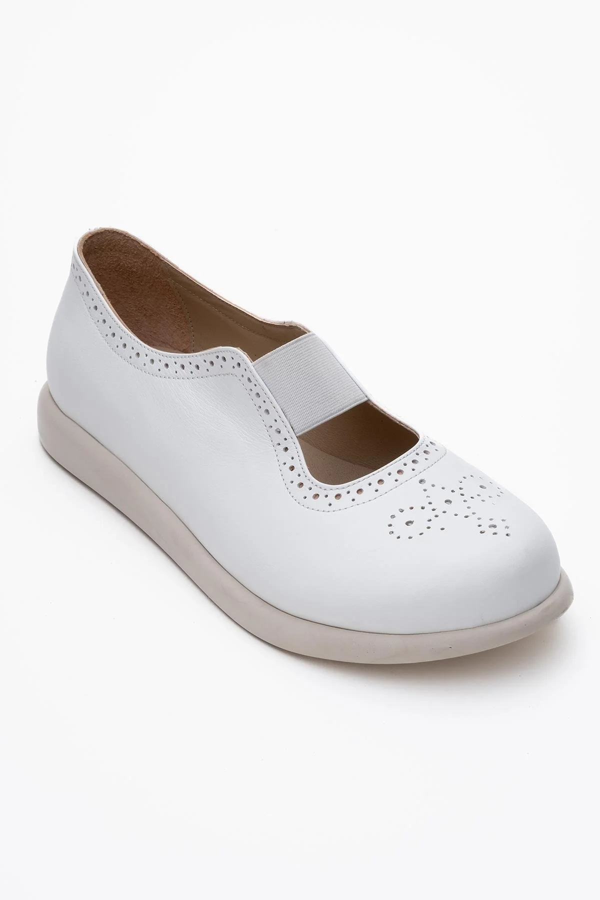 CHELLE White Elastic Leather Flat (Women) - Image 3