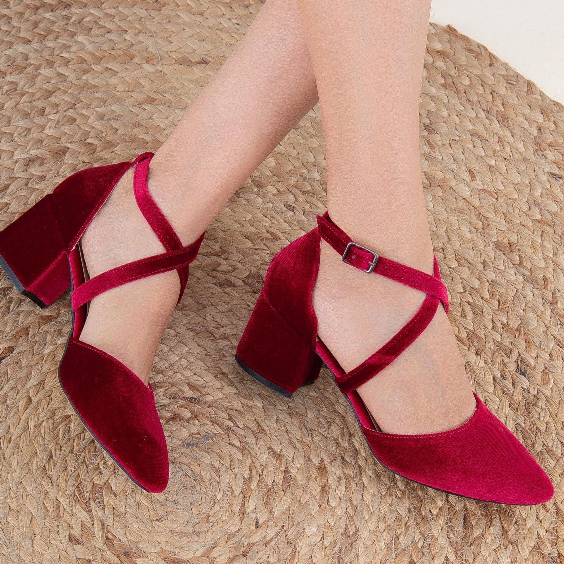 Dolly - Burgundy Velvet Low Heels - Image 4