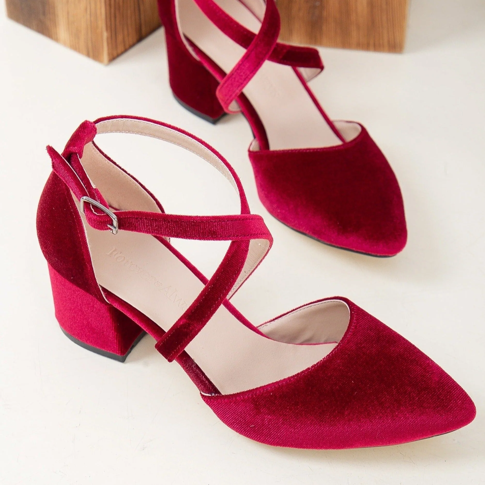 Dolly - Burgundy Velvet Low Heels - Image 5