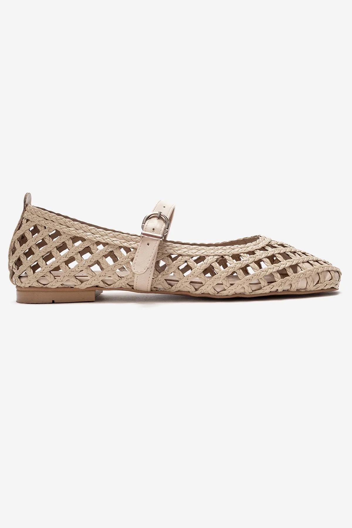 DOUX - Beige Genuine Leather Braided Textured Band Ballet Flat (Women) - Image 6