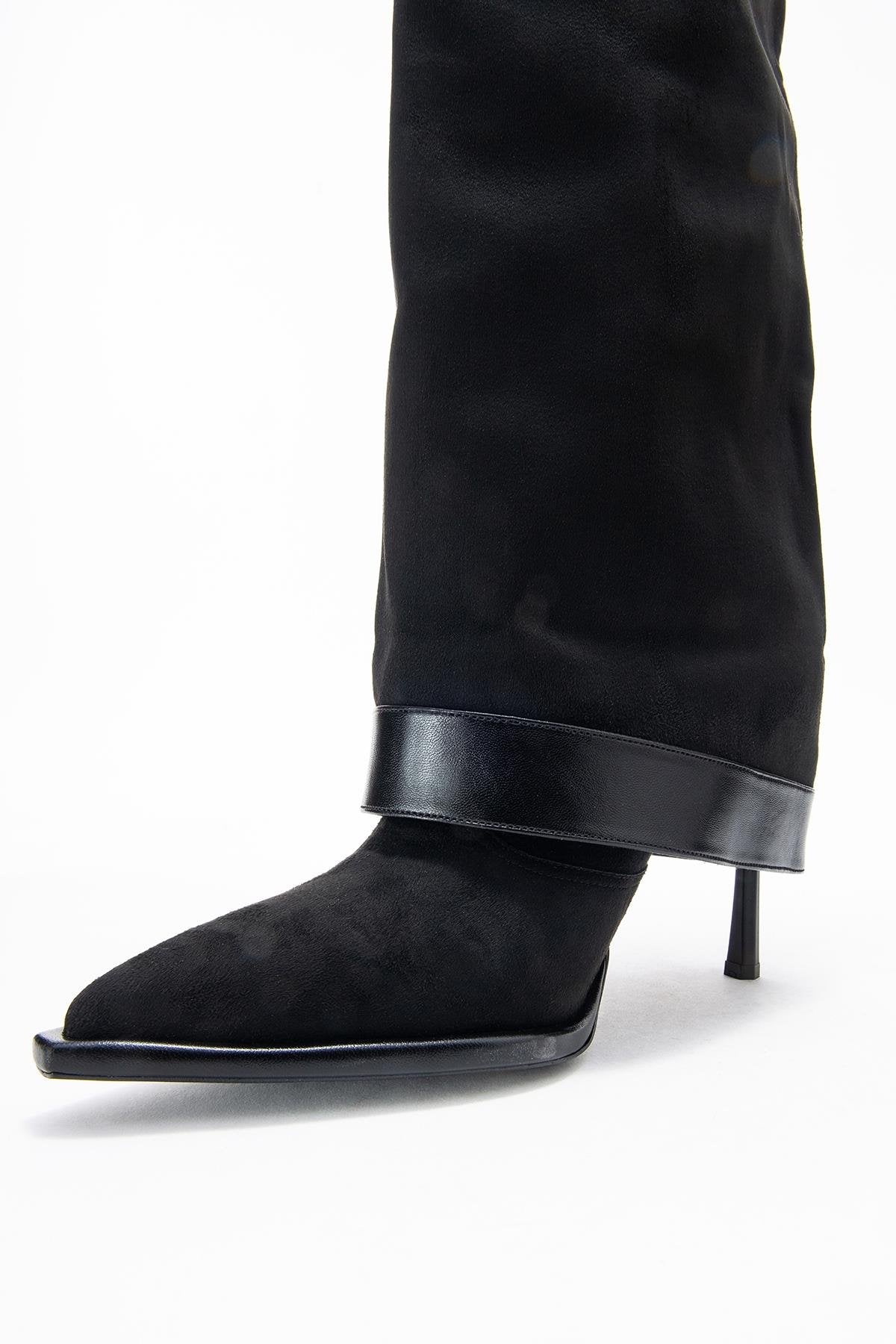 Elva - Black Buckle-Strap Stiletto Knee-High Boot (Women) - Image 4