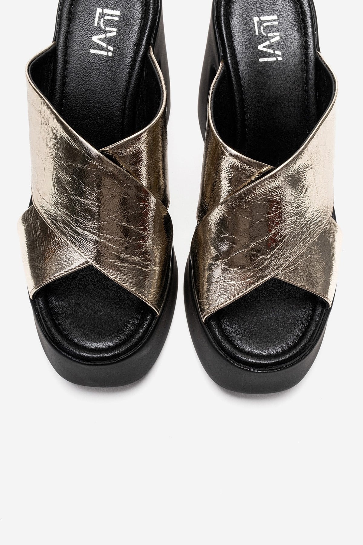 Essenza - Gold Genuine Leather Platform Block Heel Mule (Women) - Image 2