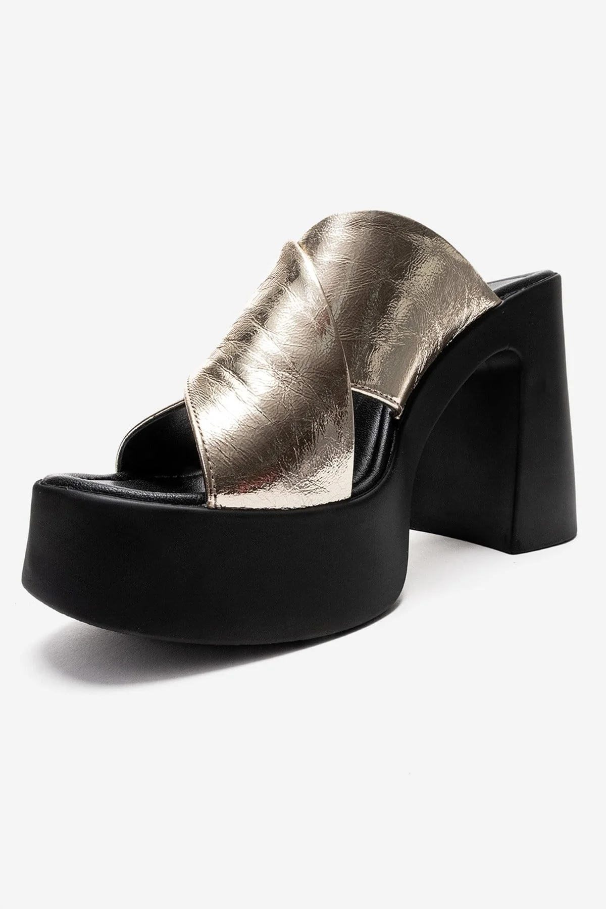 Essenza - Gold Genuine Leather Platform Block Heel Mule (Women) - Image 6