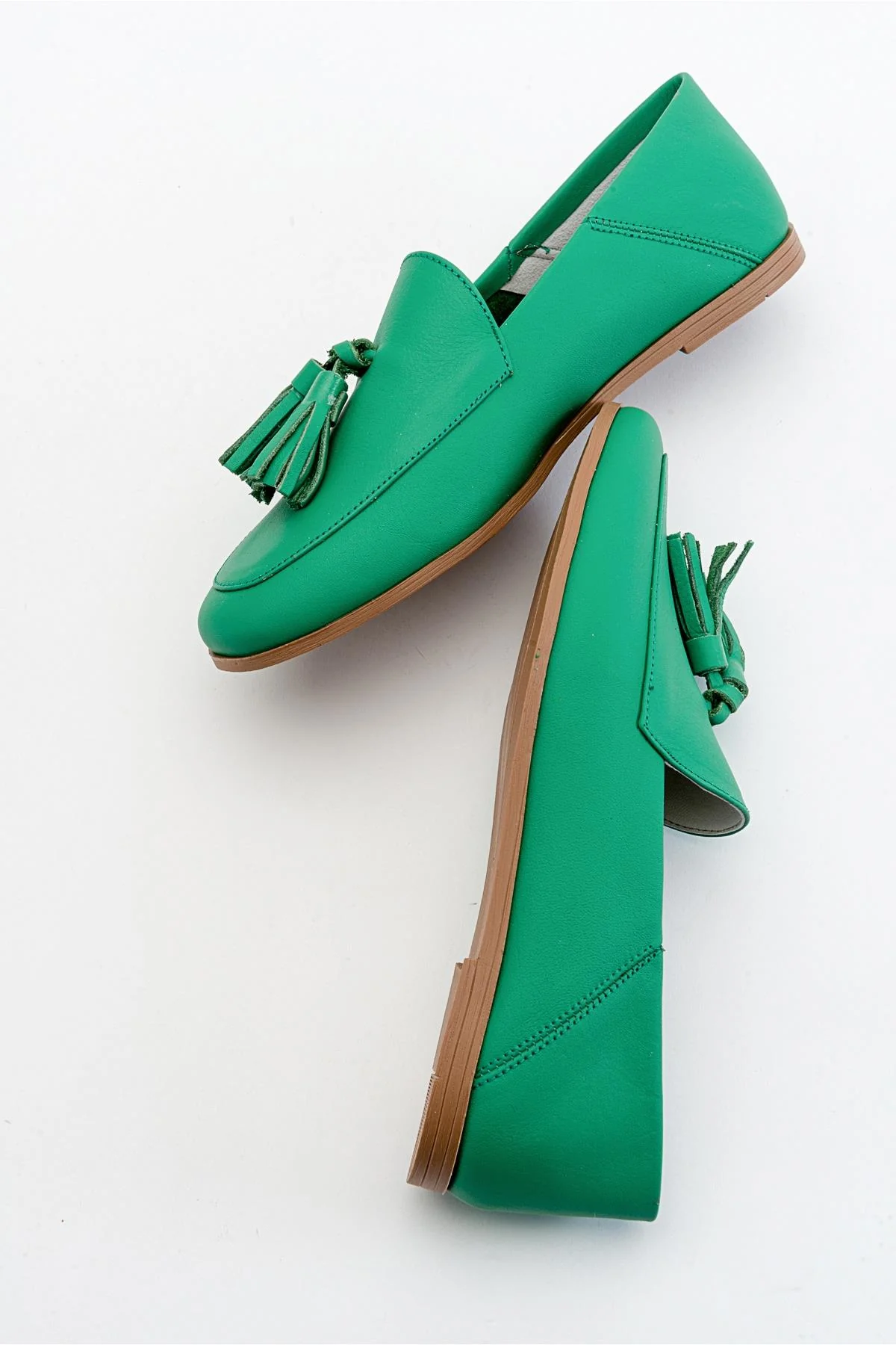 F04 - Forest Green Genuine Leather Tassel Loafer (Women) - Image 3