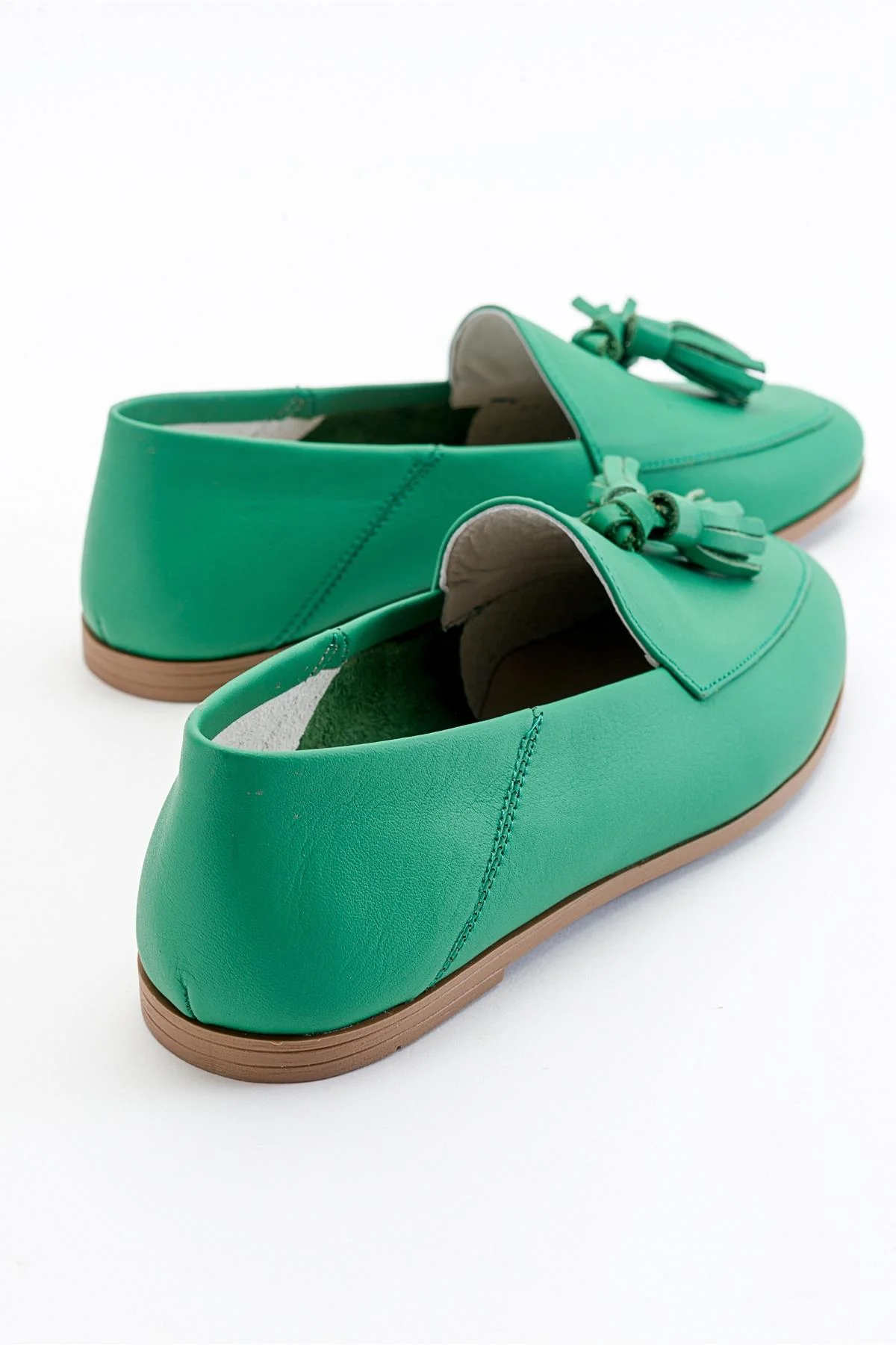 F04 - Forest Green Genuine Leather Tassel Loafer (Women) - Image 4