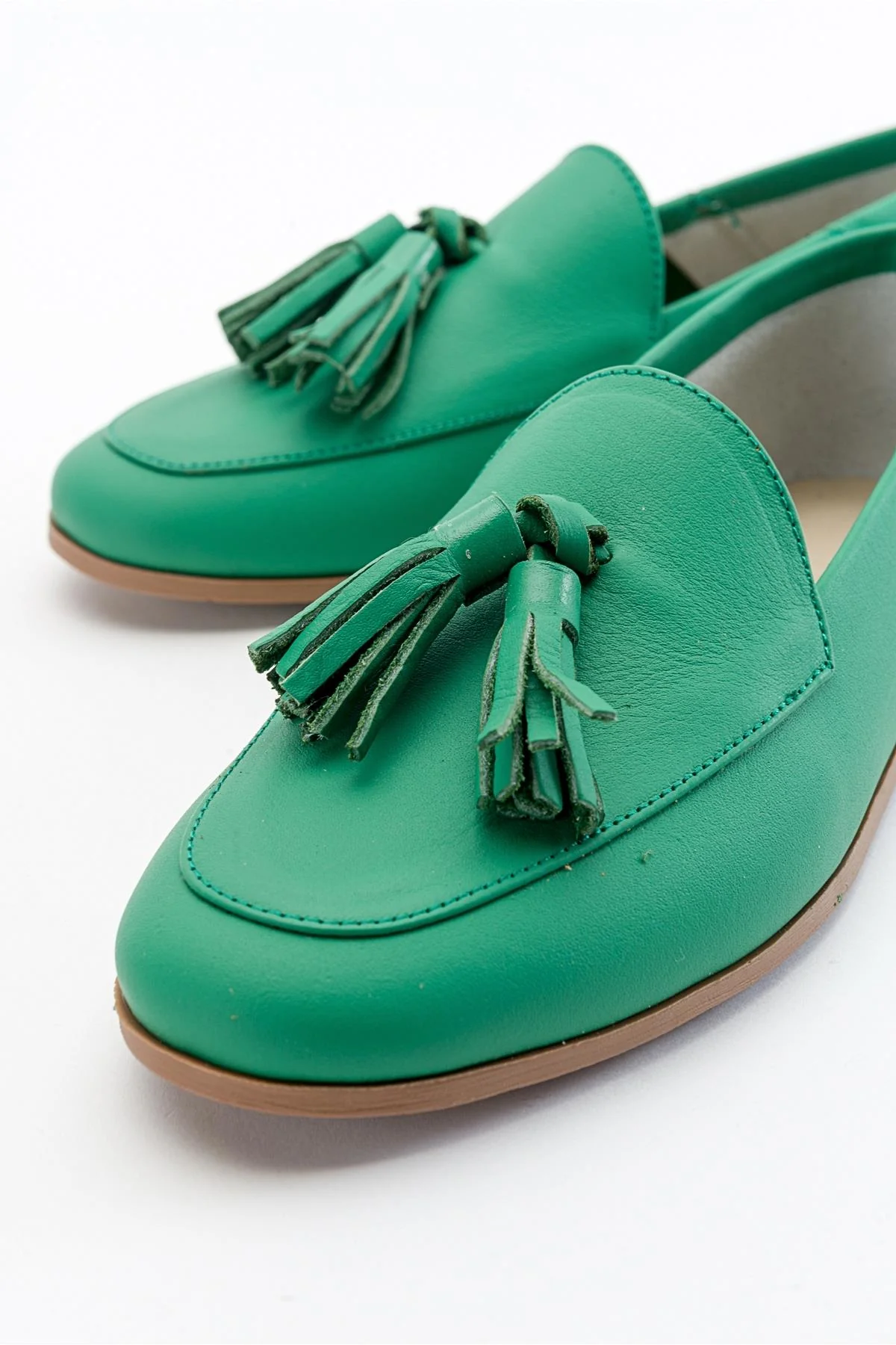 F04 - Forest Green Genuine Leather Tassel Loafer (Women) - Image 5