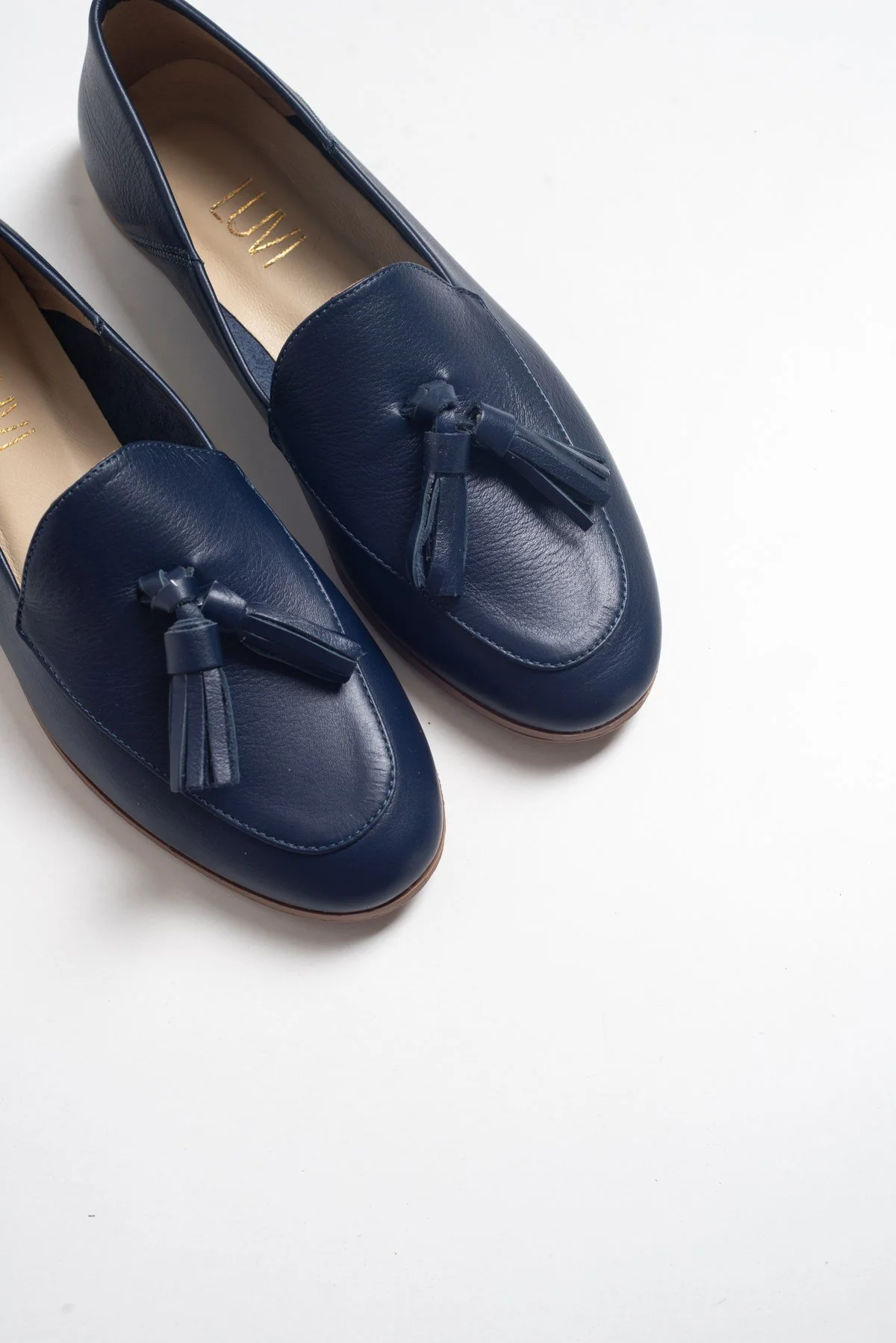 F04 - Navy Genuine Leather Tassel Loafer (Women) - Image 2