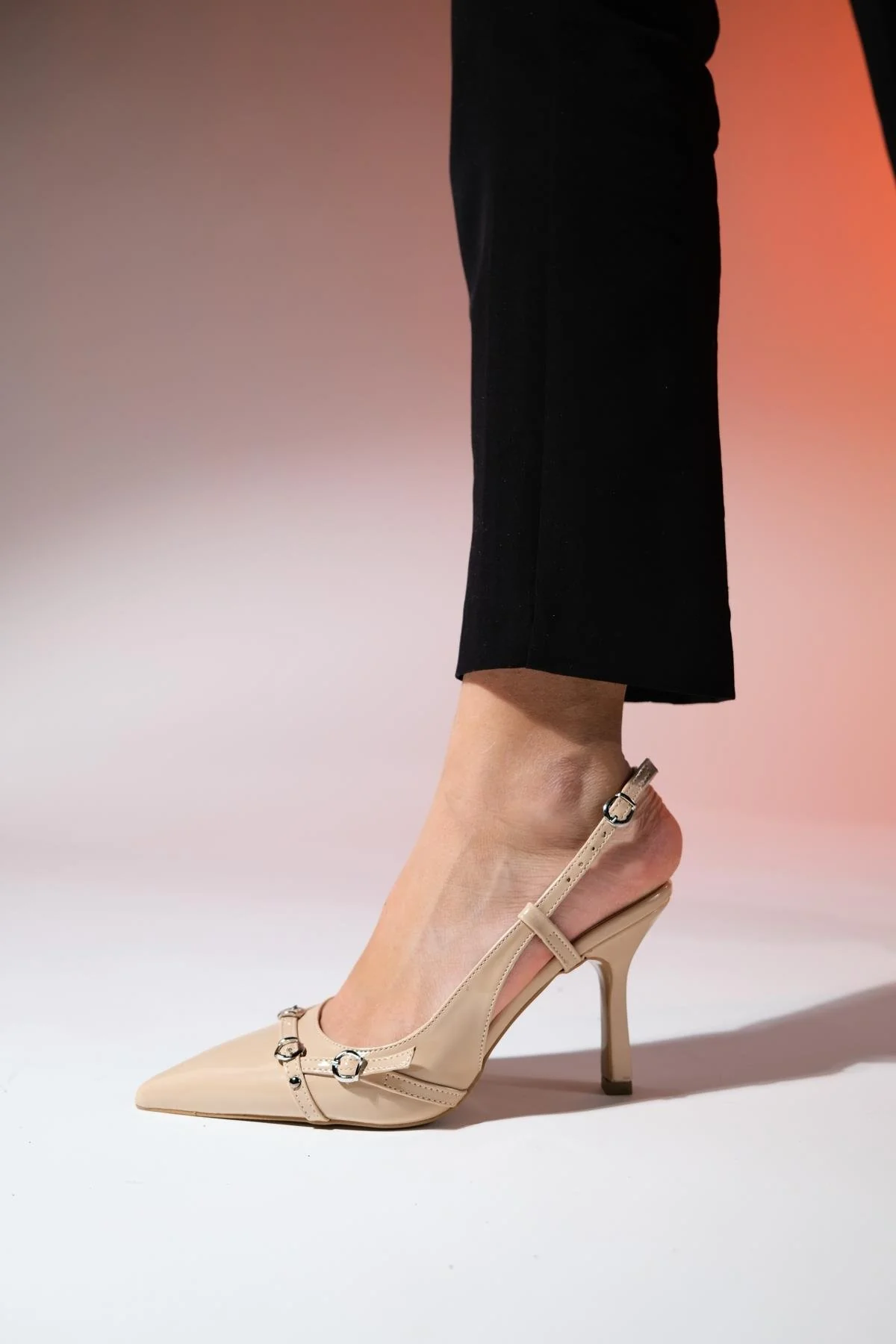 Faroe - Beige Patent Pointed Toe High Heel Pump (Women) - Image 3
