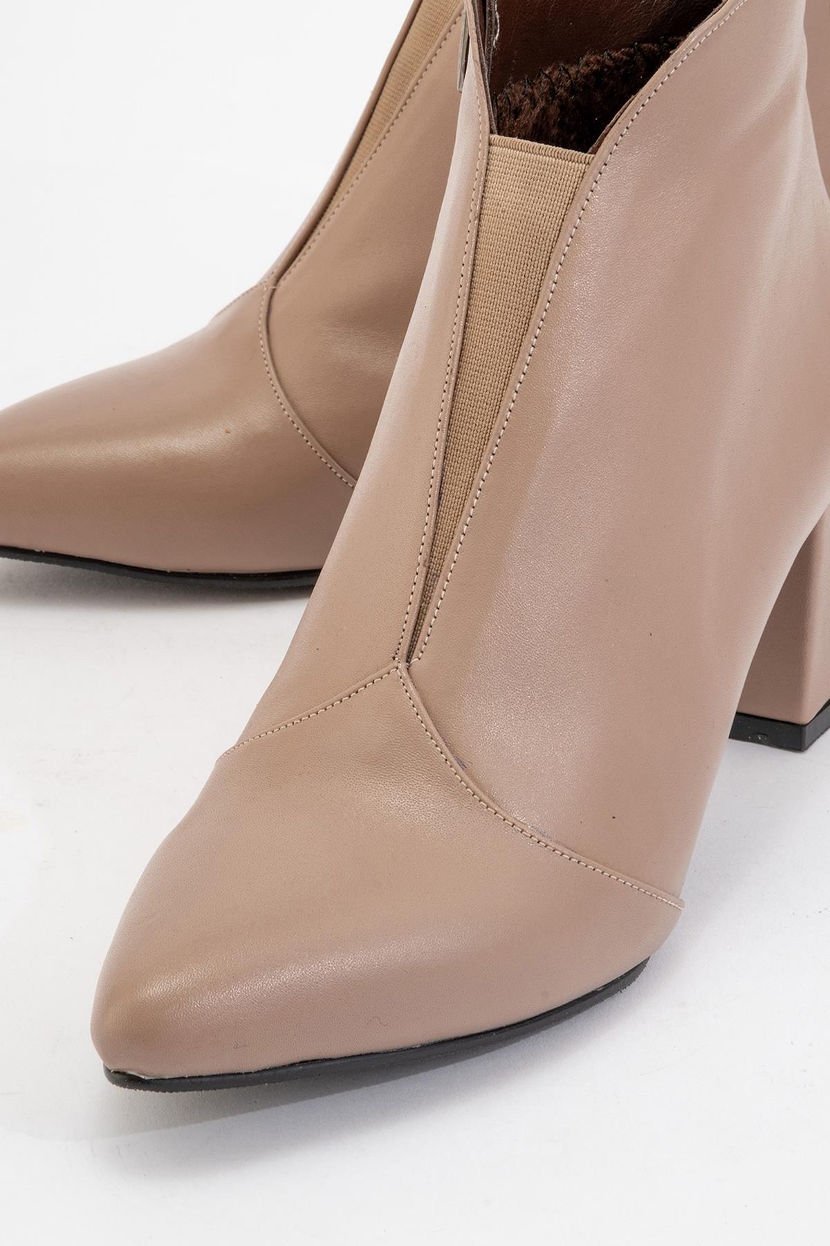 Finda Dark Beige Leather Block‑Heel Boot (Women) - Image 3