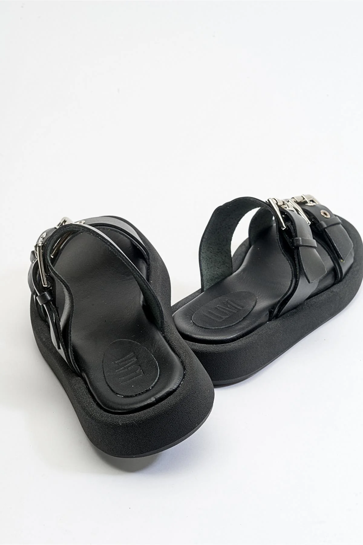 Finezza - Black Leather Two-Strap Sandal (Women) - Image 6