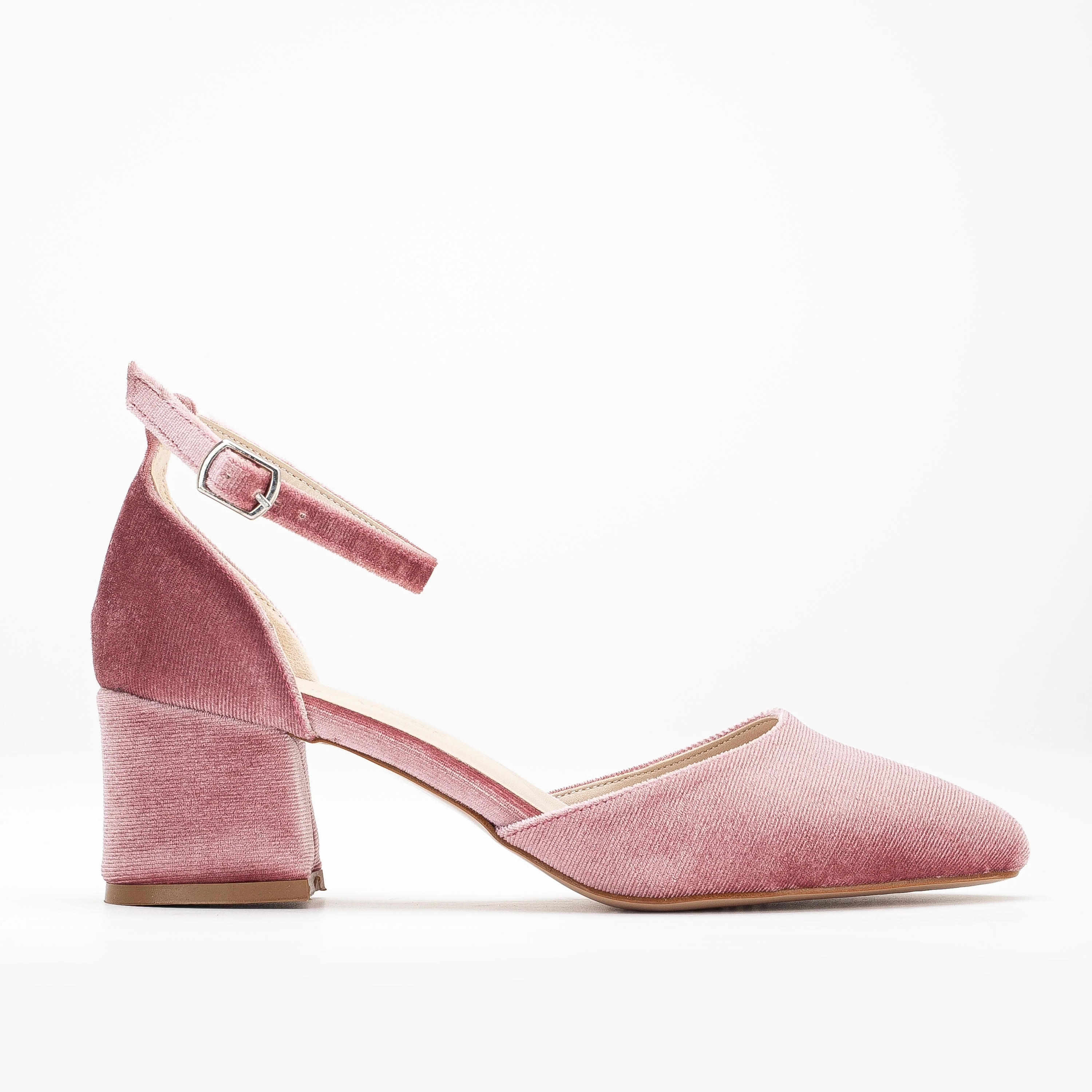 Fiona - Rose Velvet Low Heels with Ribbon - Image 7