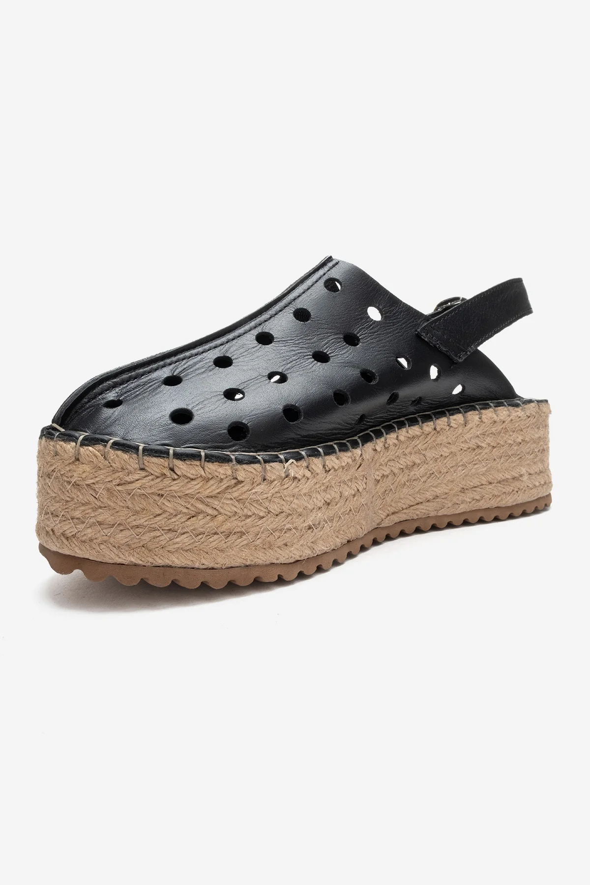 FRAGA - Black Genuine Leather Woven Platform Sandal (Women) - Image 4