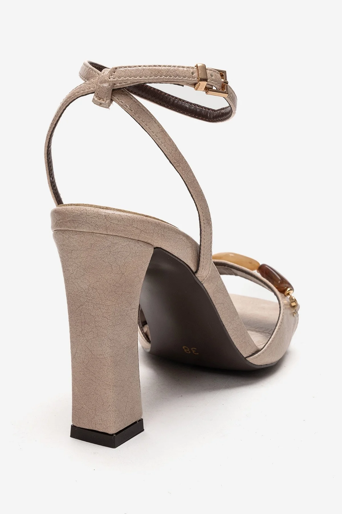 Franca - Beige Natural Stone Buckle Block Heel Shoe (Women) - Image 5
