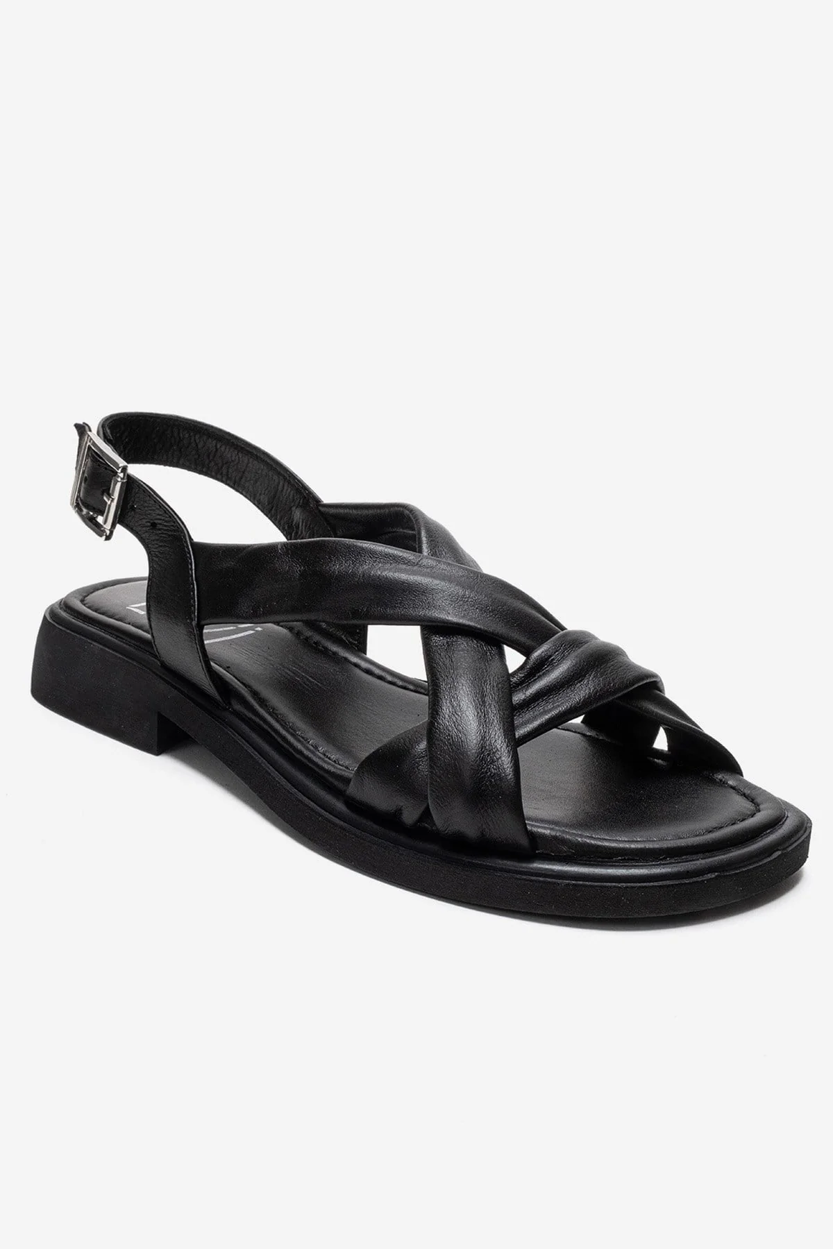 FRAND - Black Genuine Leather Crisscross Strap Sandal (Women) - Image 3