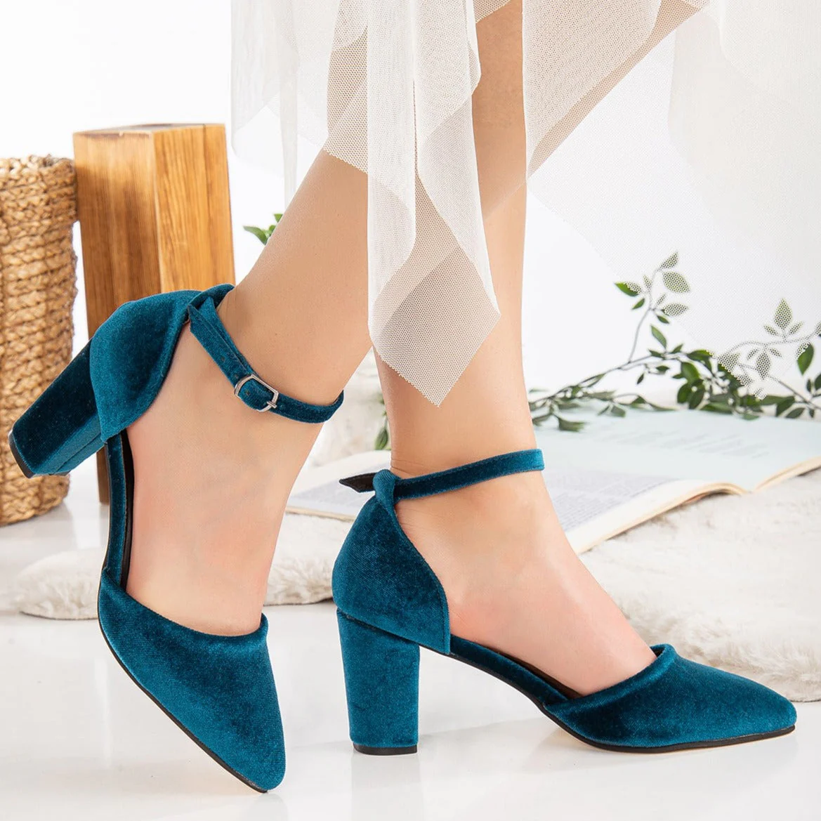 Gisele - Teal Blue Velvet High Heels - Image 4