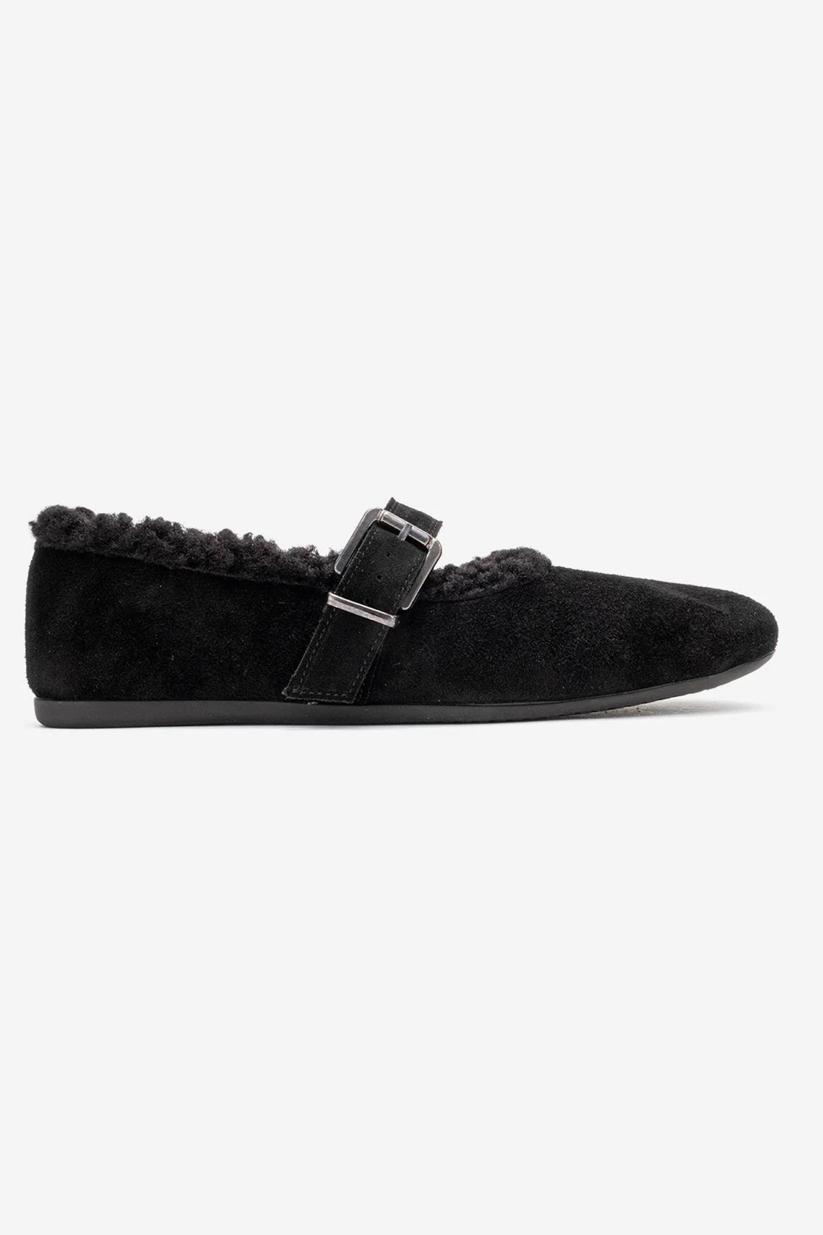Guin - Black Suede Genuine Leather Plush-Trim Strap Ballet Flat (Women) - Image 6