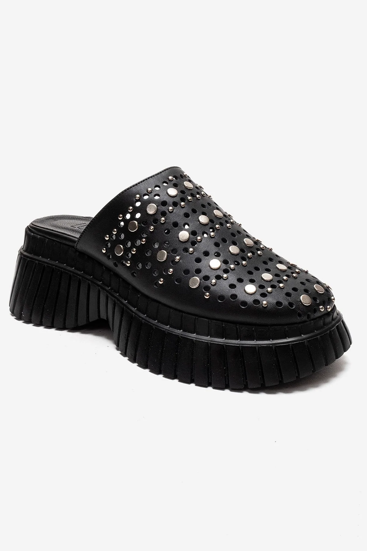 HARLOW - Black Genuine Leather Platform Slide (Women) - Image 3