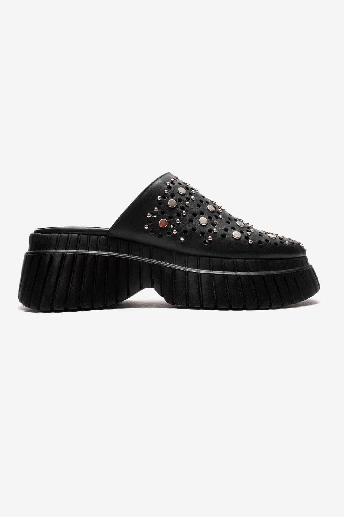 HARLOW - Black Genuine Leather Platform Slide (Women) - Image 4