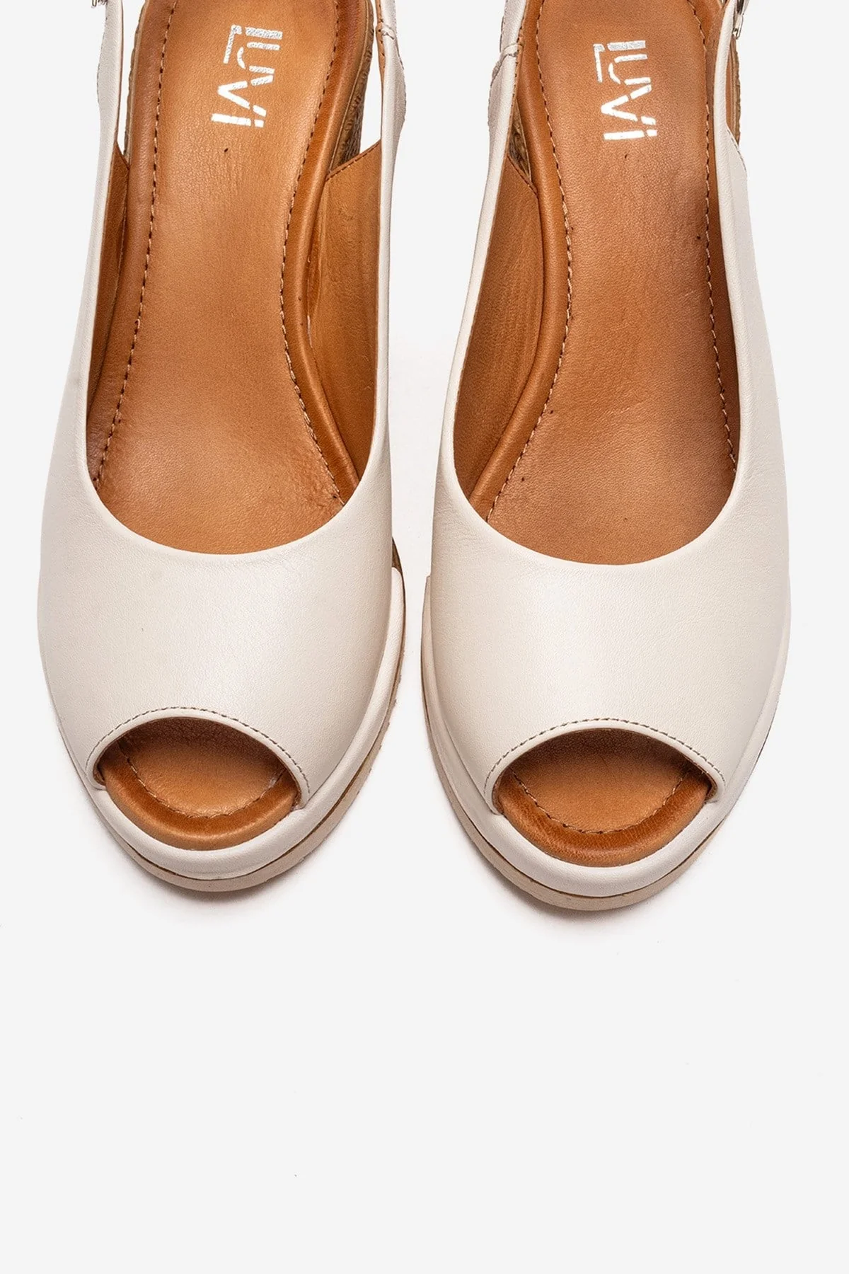 HELINA - Beige Genuine Leather Wedge Sandal (Women) - Image 2