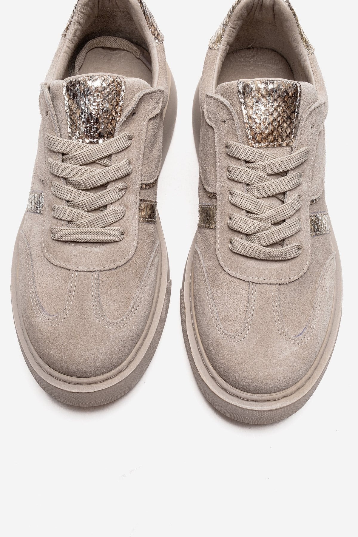 IVARA - Beige Suede Genuine Leather Everyday Sneaker (Women) - Image 2
