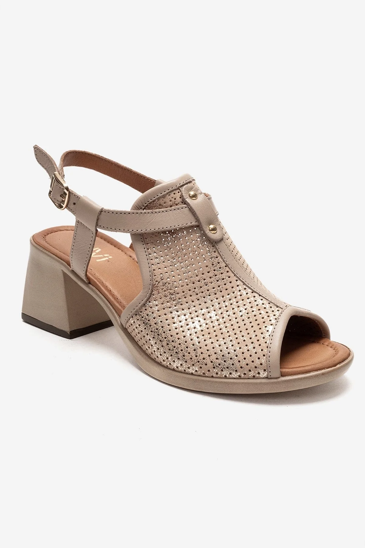 Janelle - Beige Genuine Leather Block Heel Sandal (Women) - Image 3