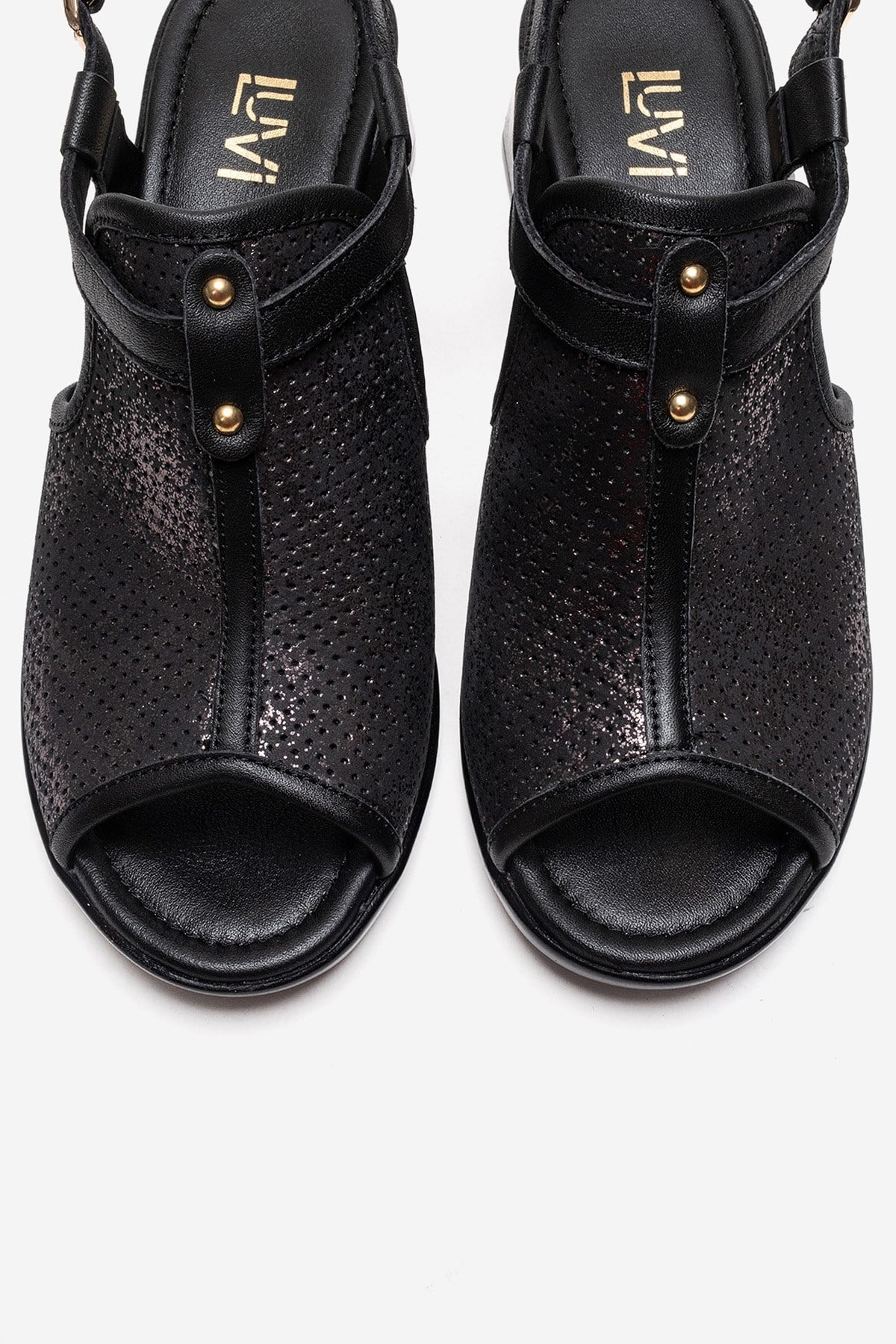 JANELLE - Black Genuine Leather Block Heel Sandal (Women) - Image 2