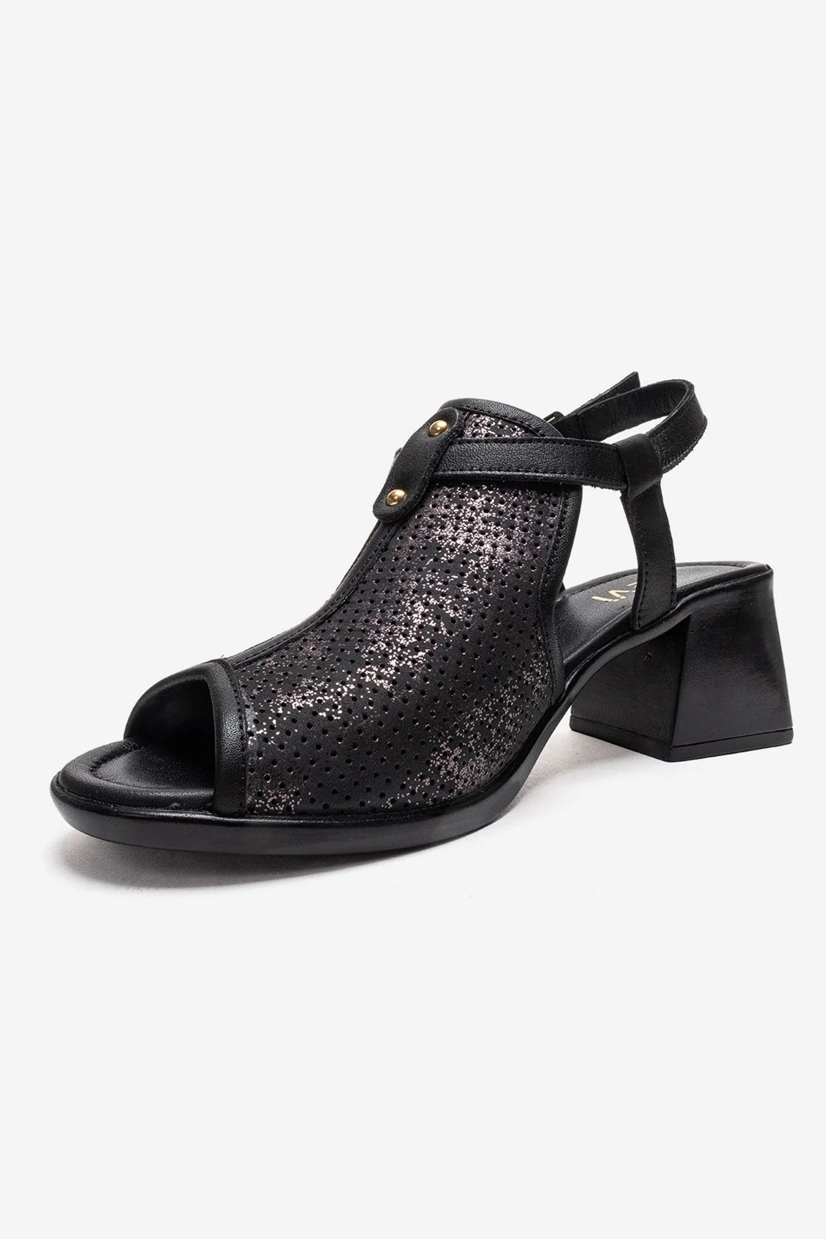 JANELLE - Black Genuine Leather Block Heel Sandal (Women) - Image 5