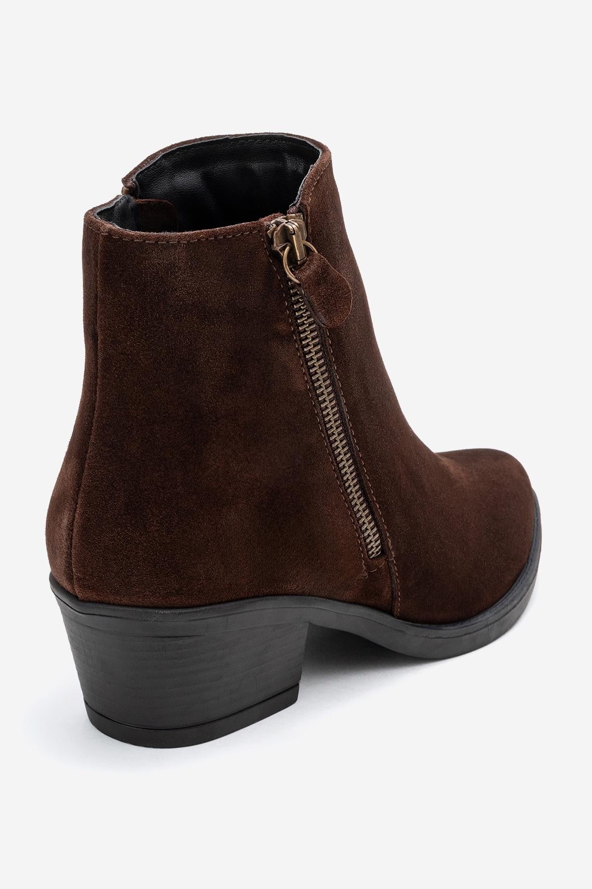 Jayer - Brown Suede Genuine Leather Zip Ankle Boot (Women) - Image 5